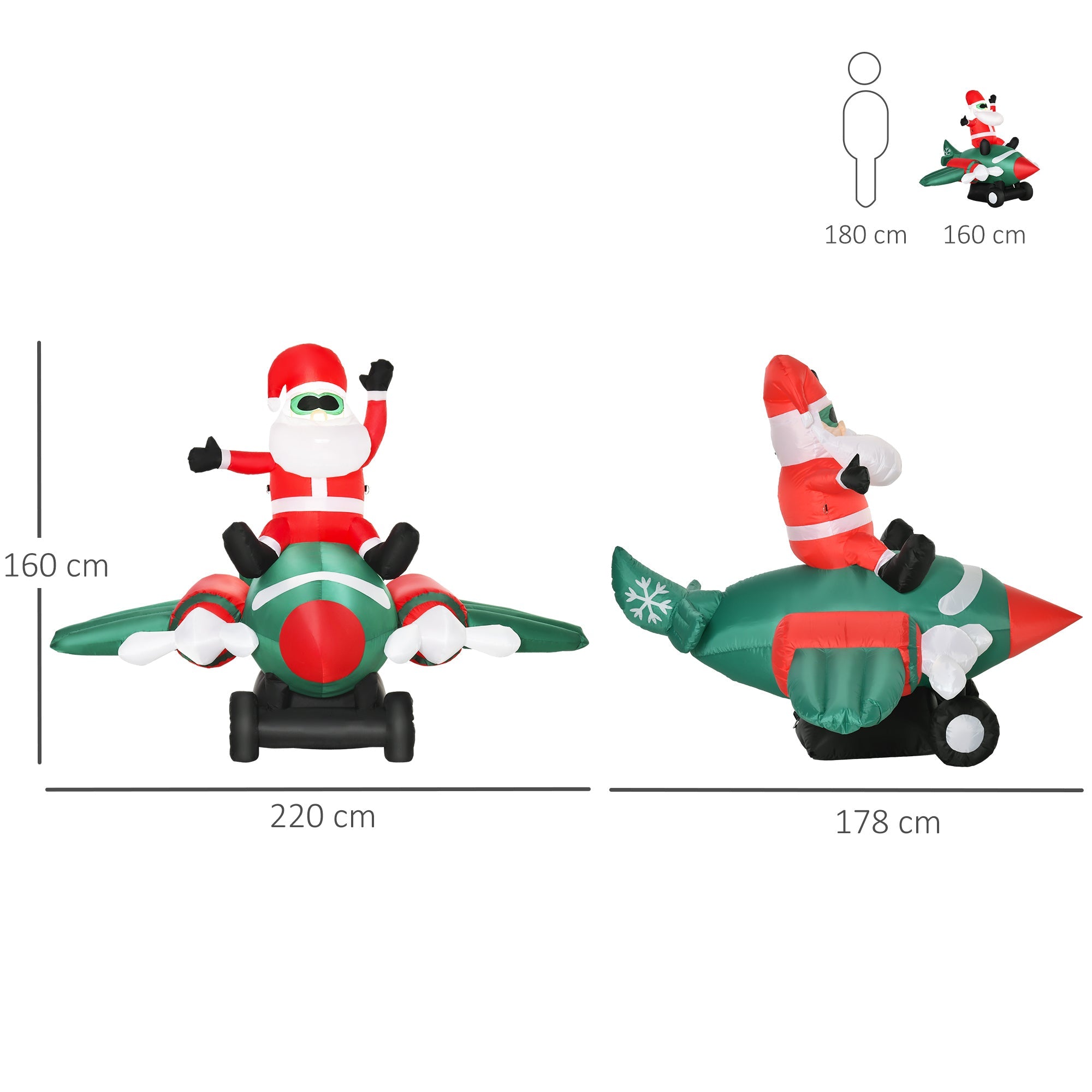 Easycomfort Babbo Natale Gonfiabile su Aereo 160cm with Luci LED Integrate, Decorazione Natalizia da Esterno