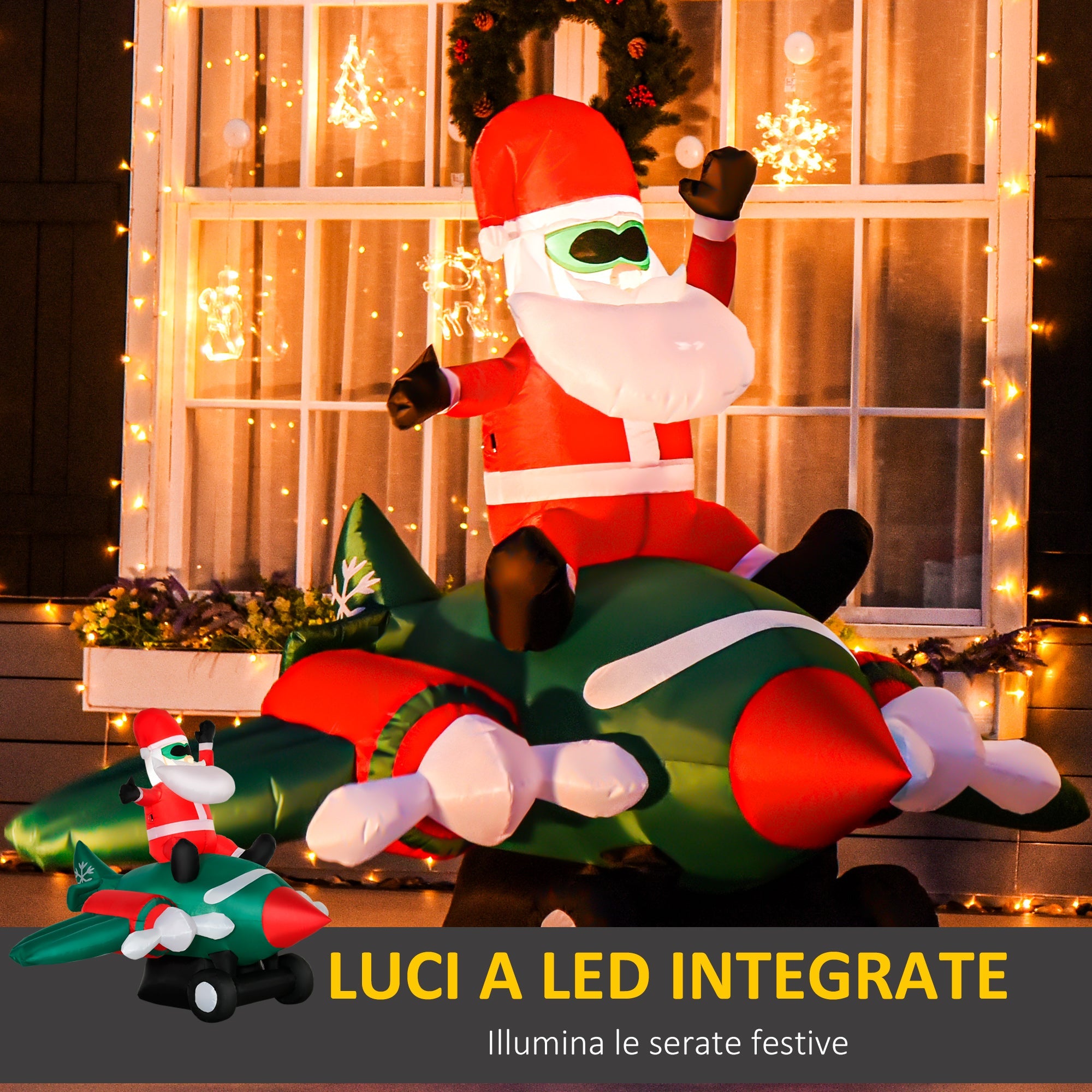 Easycomfort Babbo Natale Gonfiabile su Aereo 160cm with Luci LED Integrate, Decorazione Natalizia da Esterno