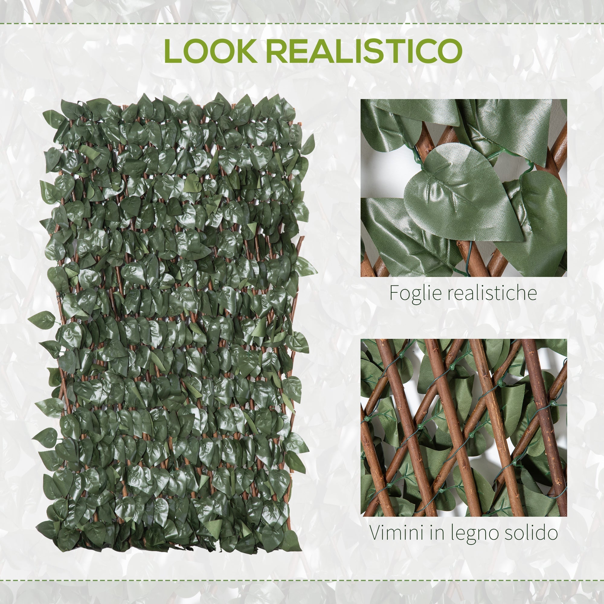 EASYCOMFORT Fake Hedge 8 Pieces Extensible Green Wall for Outdoors, in Wood and Polyester, 200x100cm