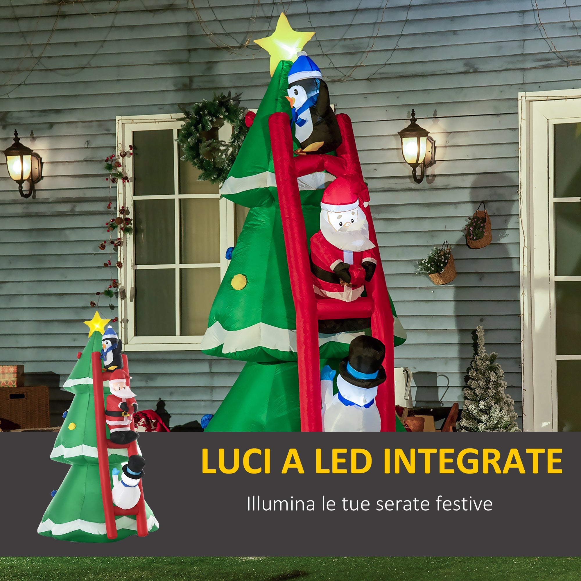 Easycomfort Albero di Natale Gonfiabile with Babbo Natale e Luci LED, Gonfiatore Incluso, 162x125x247cm