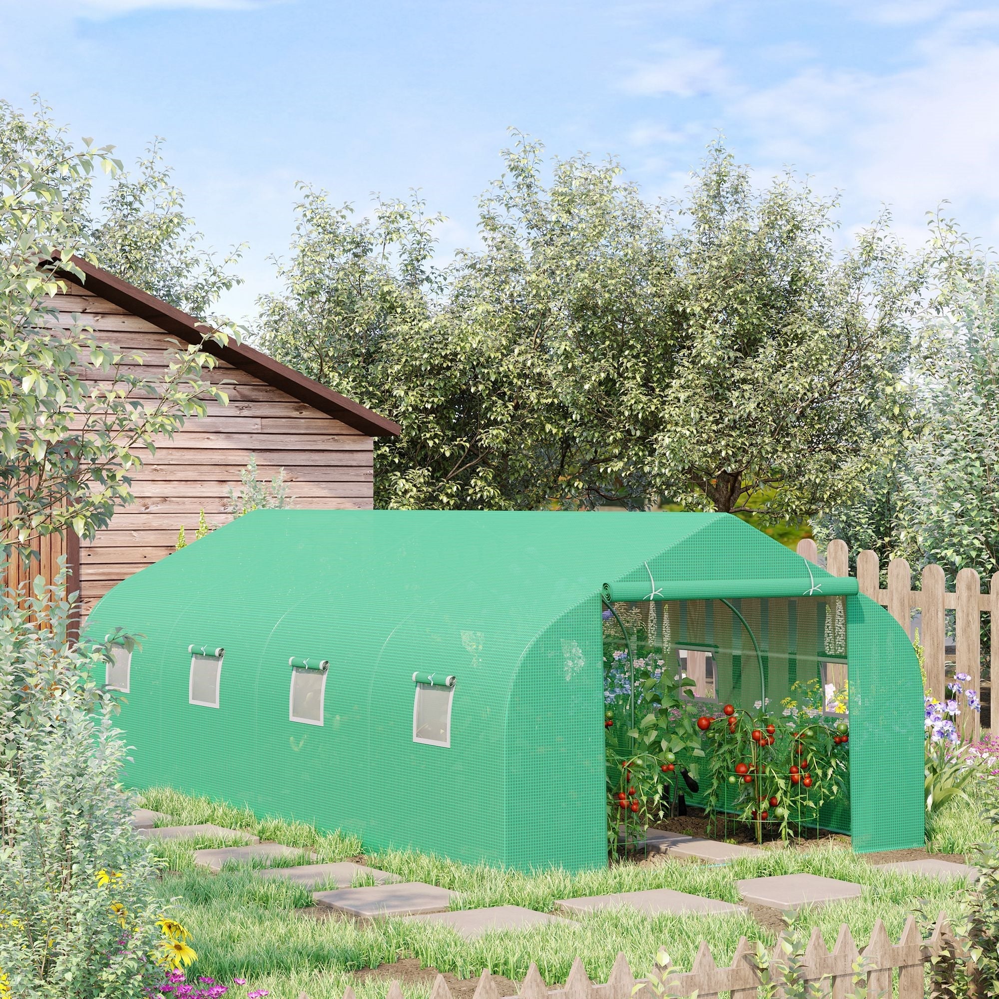 EASYCOMFORT Tunnel Garden Greenhouse 6x3x2m with PE Pitched Roof, Green