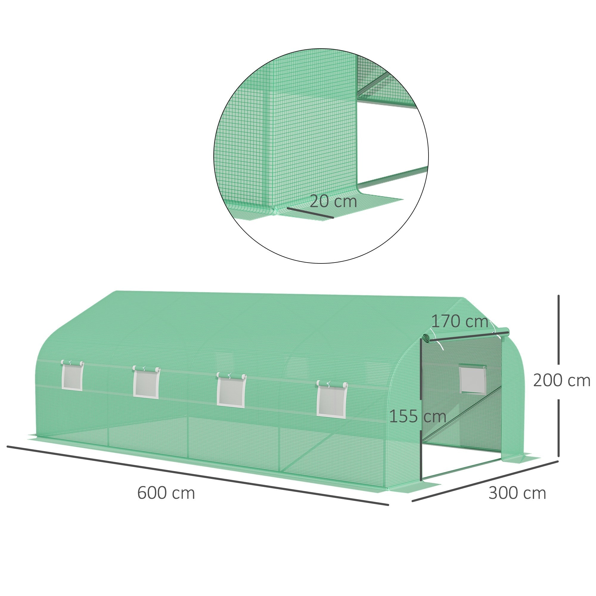 EASYCOMFORT Tunnel Garden Greenhouse 6x3x2m with PE Pitched Roof, Green