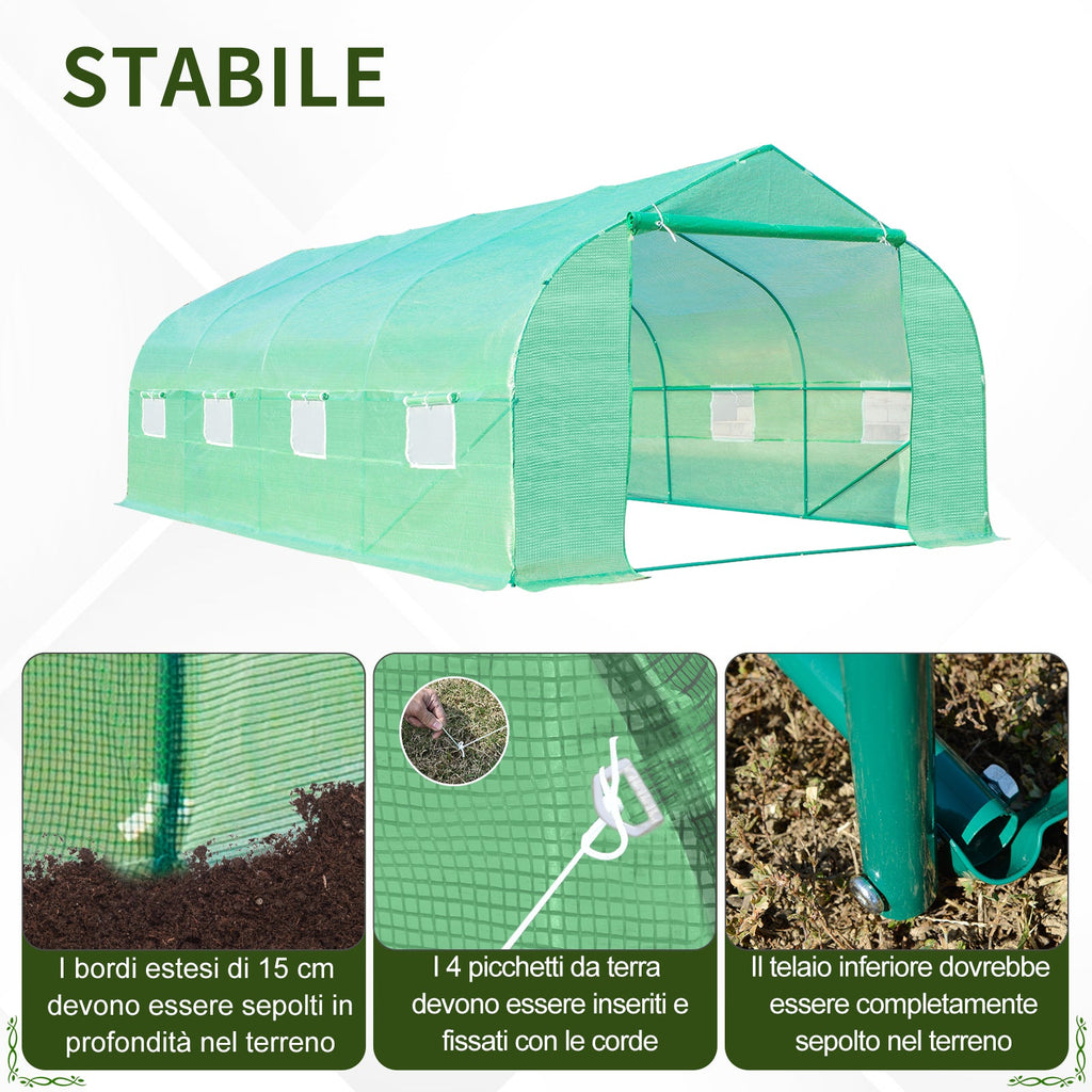 EASYCOMFORT Tunnel Garden Greenhouse 6x3x2m with PE Pitched Roof, Green