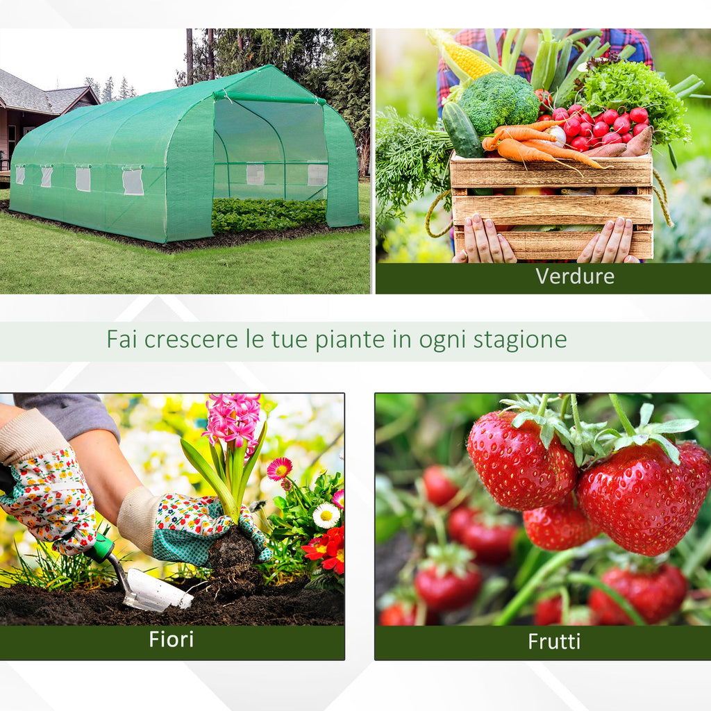 EASYCOMFORT Tunnel Garden Greenhouse 6x3x2m with PE Pitched Roof, Green