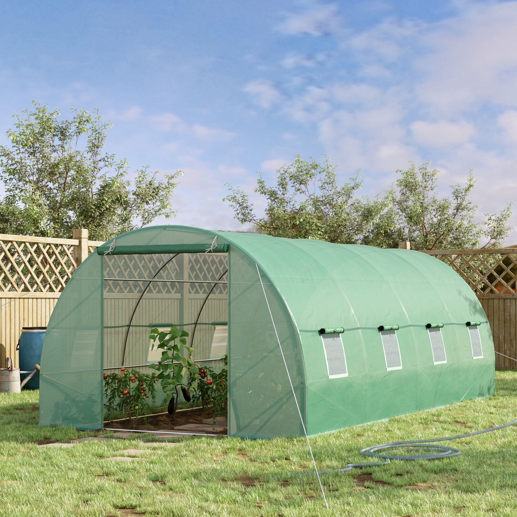 Easycomfort Serra per Piante a Tunnel da Esterno in Acciaio e PE with 8 Finestre 5.95 x 3 x 2m Verde