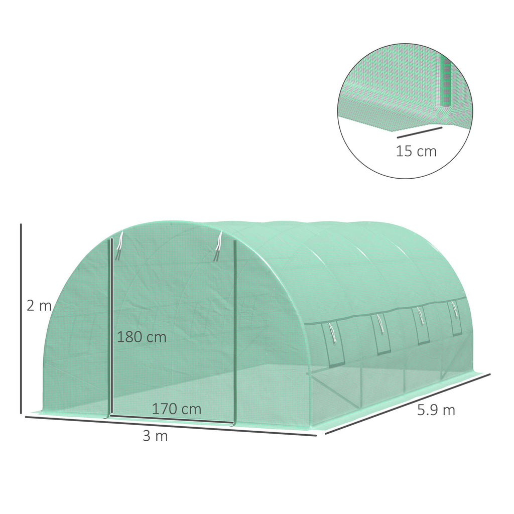 Easycomfort Serra per Piante a Tunnel da Esterno in Acciaio e PE with 8 Finestre 5.95 x 3 x 2m Verde