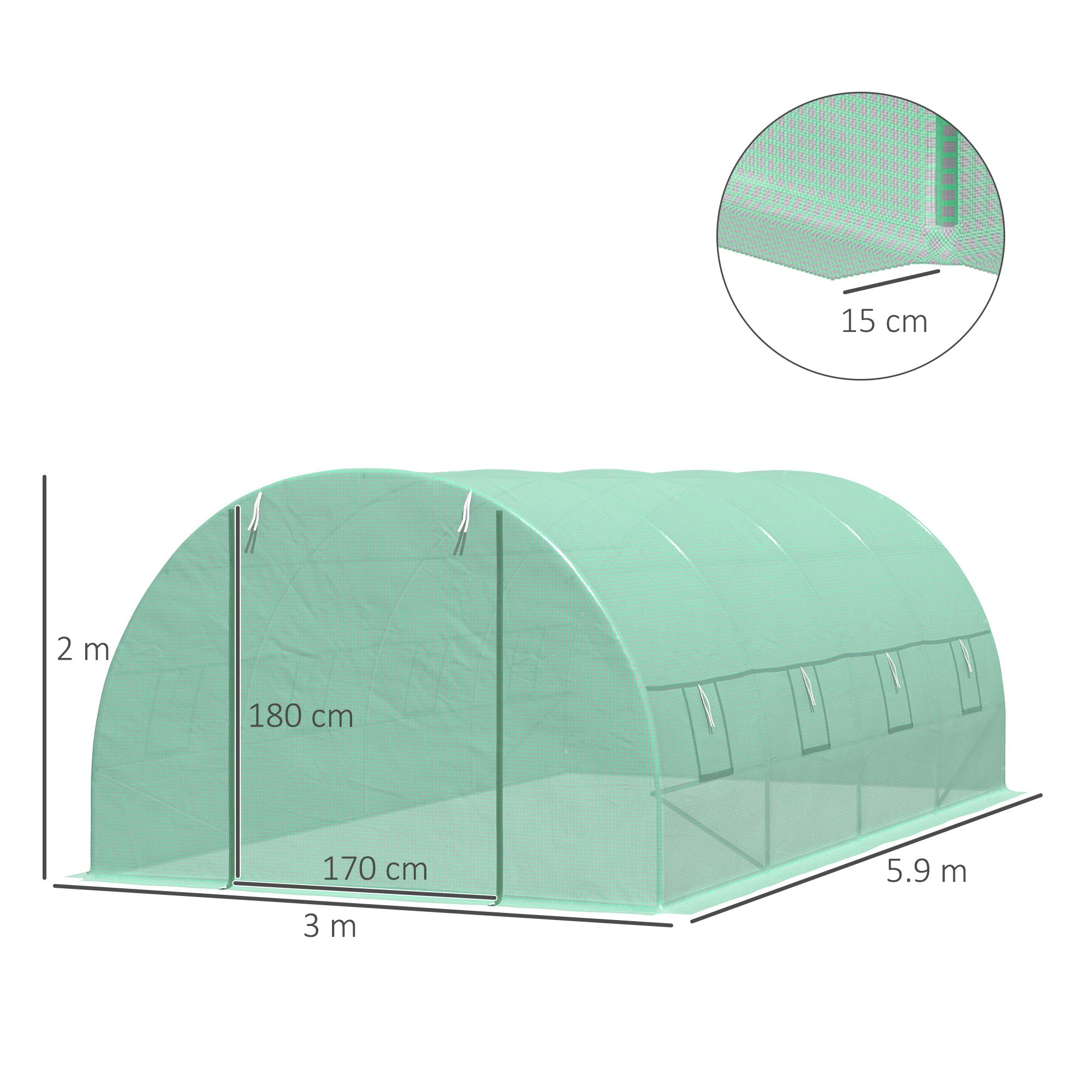 Easycomfort Serra per Piante a Tunnel da Esterno in Acciaio e PE with 8 Finestre 5.95 x 3 x 2m Verde