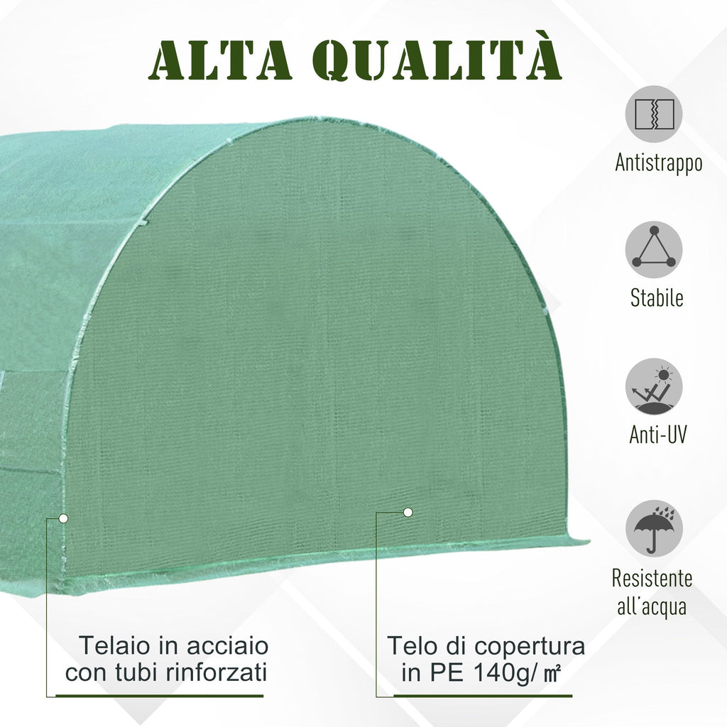 Easycomfort Serra per Piante a Tunnel da Esterno in Acciaio e PE with 8 Finestre 5.95 x 3 x 2m Verde