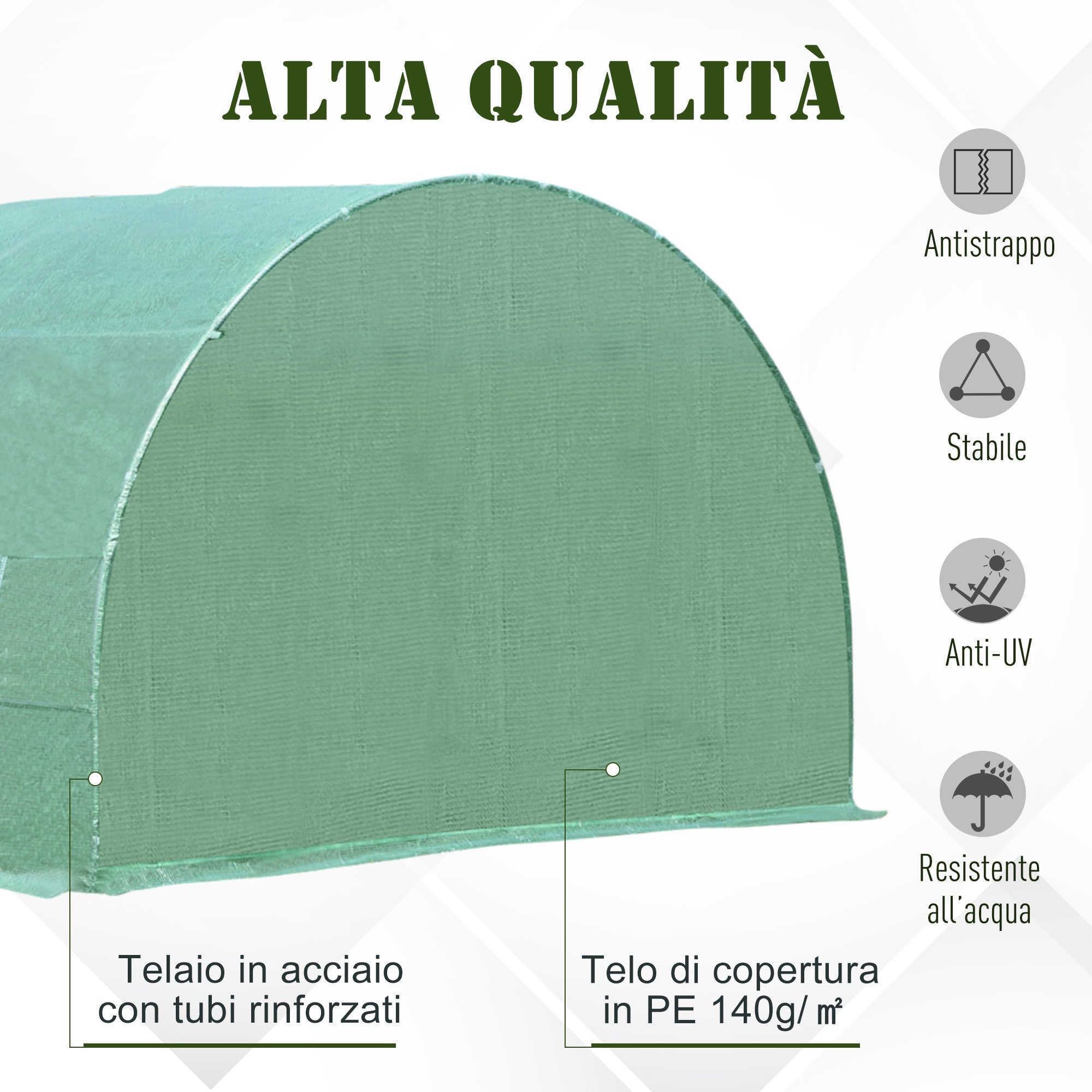 Easycomfort Serra per Piante a Tunnel da Esterno in Acciaio e PE with 8 Finestre 5.95 x 3 x 2m Verde