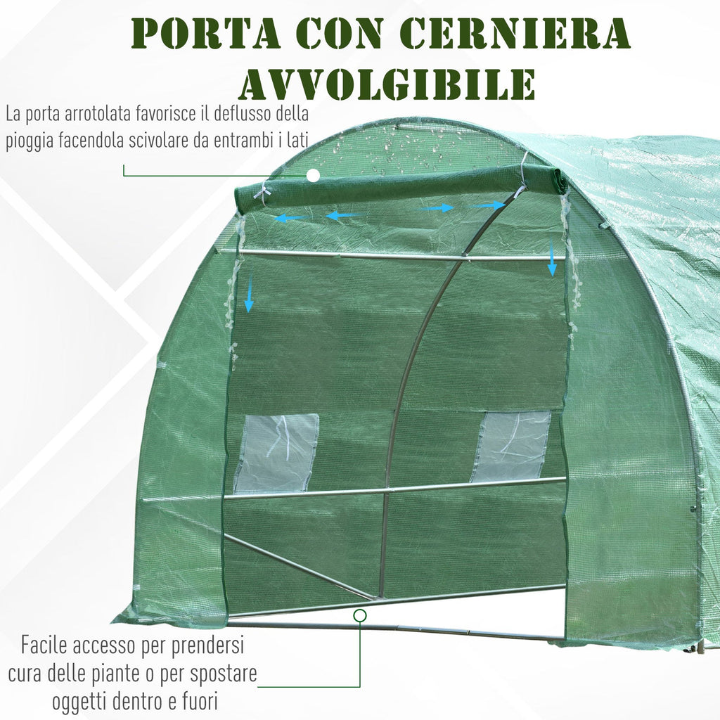 Easycomfort Serra per Piante a Tunnel da Esterno in Acciaio e PE with 8 Finestre 5.95 x 3 x 2m Verde