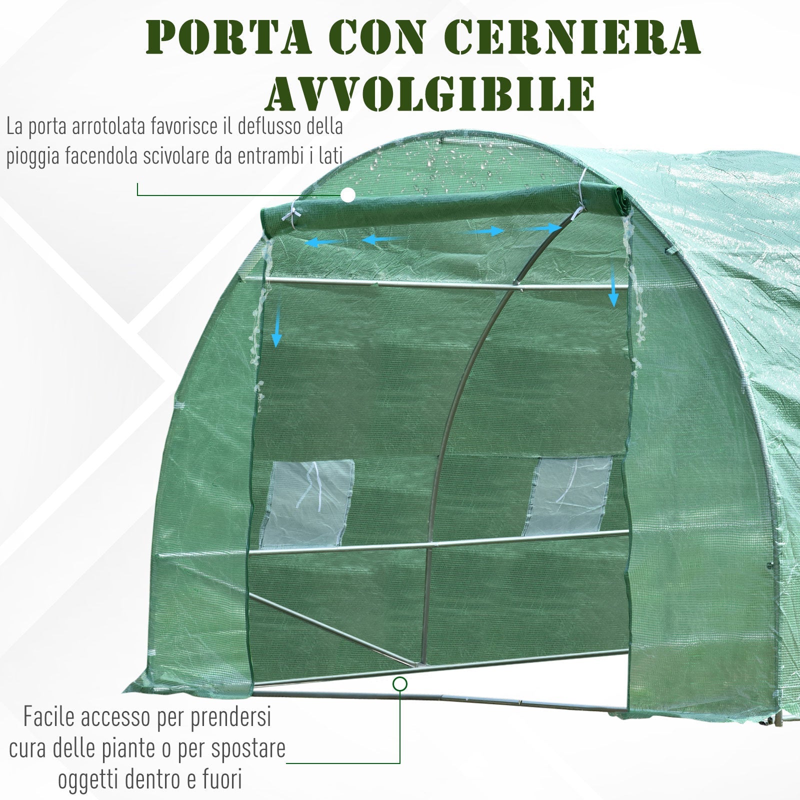 Easycomfort Serra per Piante a Tunnel da Esterno in Acciaio e PE with 8 Finestre 5.95 x 3 x 2m Verde