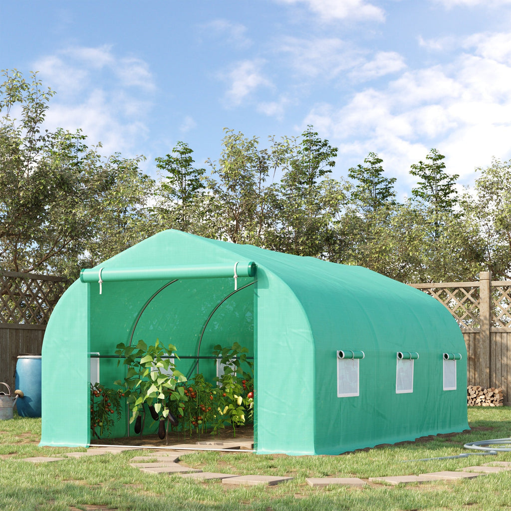 EASYCOMFORT Tunnel Vegetable Greenhouse 4.5x3x2m with Sloping PE Roof and Dark Green Steel Pipes