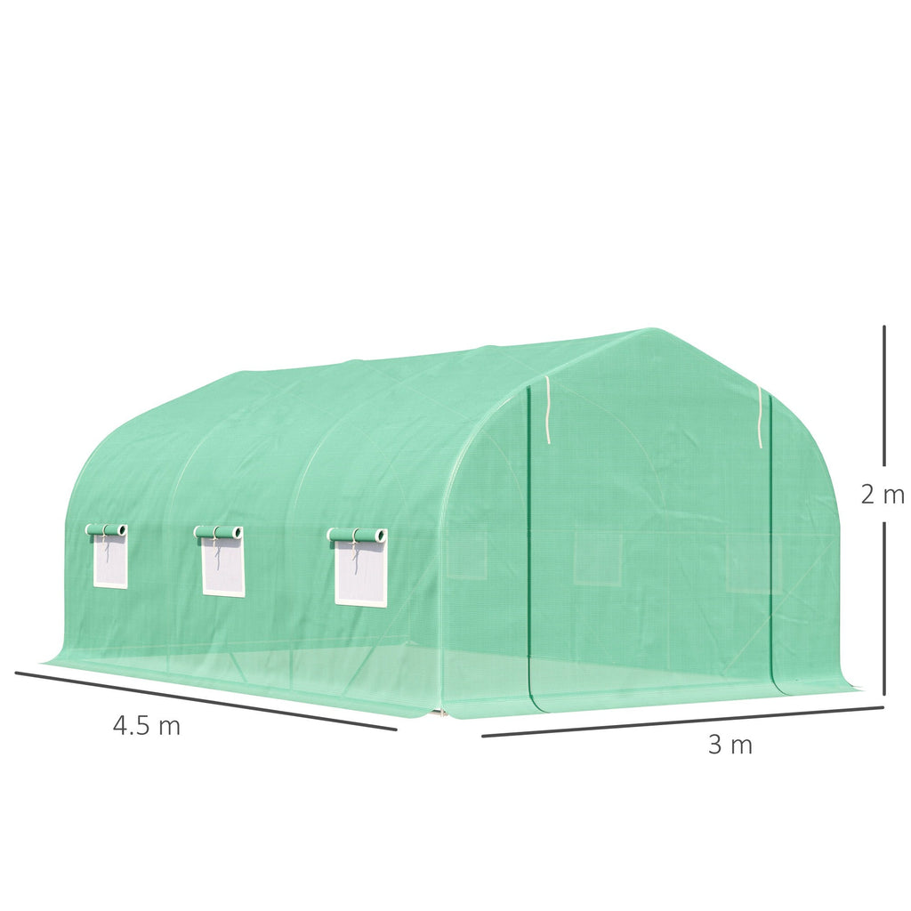EASYCOMFORT Tunnel Vegetable Greenhouse 4.5x3x2m with Sloping PE Roof and Dark Green Steel Pipes
