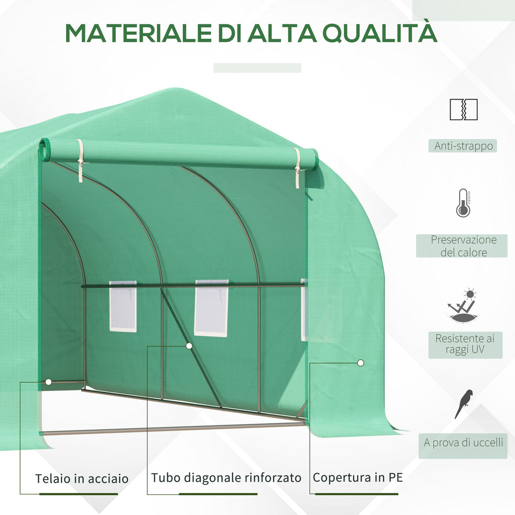 EASYCOMFORT Tunnel Vegetable Greenhouse 4.5x3x2m with Sloping PE Roof and Dark Green Steel Pipes