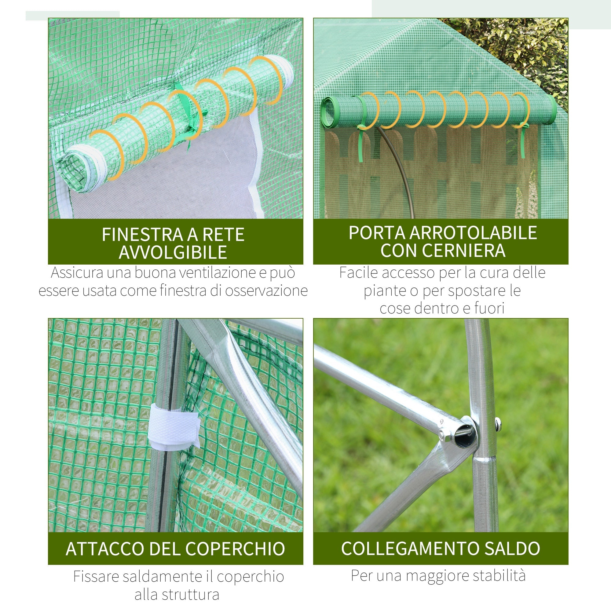 EASYCOMFORT Tunnel Vegetable Greenhouse 4.5x3x2m with Sloping PE Roof and Dark Green Steel Pipes