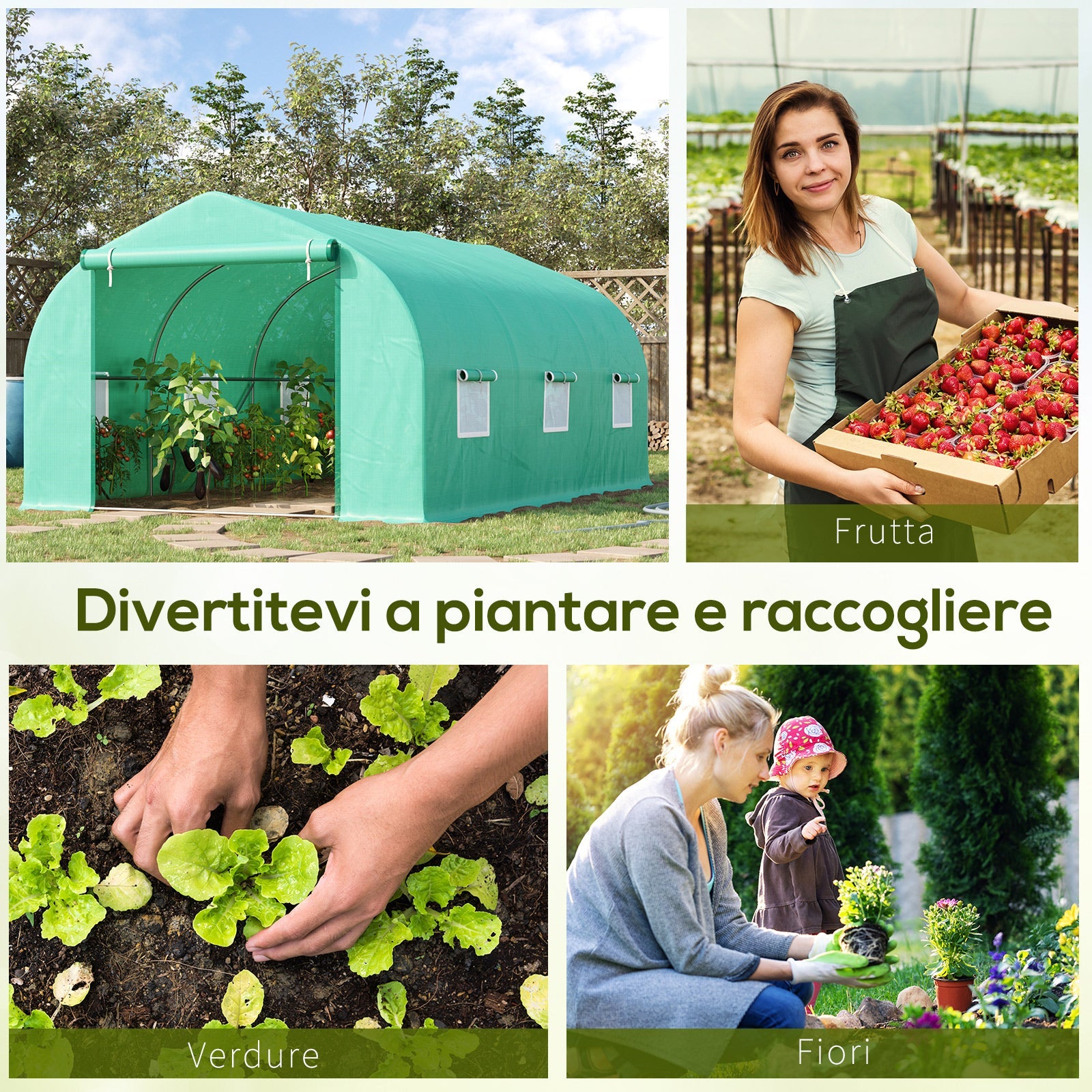 EASYCOMFORT Tunnel Vegetable Greenhouse 4.5x3x2m with Sloping PE Roof and Dark Green Steel Pipes