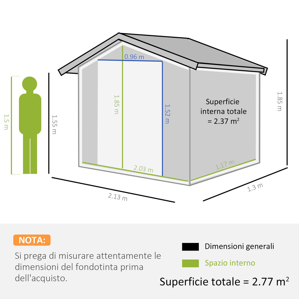 EASYCOMFORT Garden Shed Tool Holder in Sheet Metal with Sliding Doors, 213x130x185cm, Dark Gray