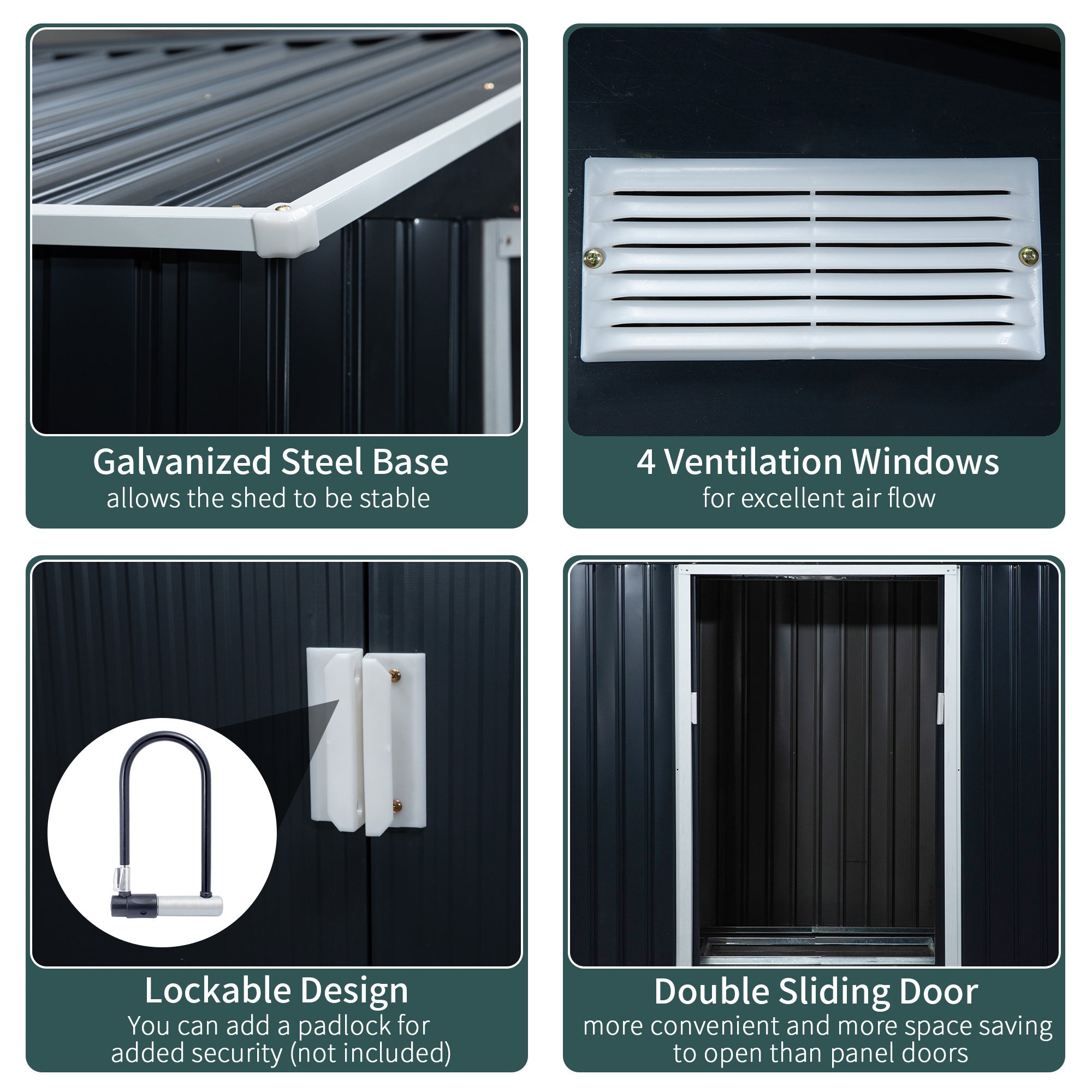 EASYCOMFORT Garden Shed Tool Holder in Sheet Metal with Sliding Doors, 213x130x185cm, Dark Gray