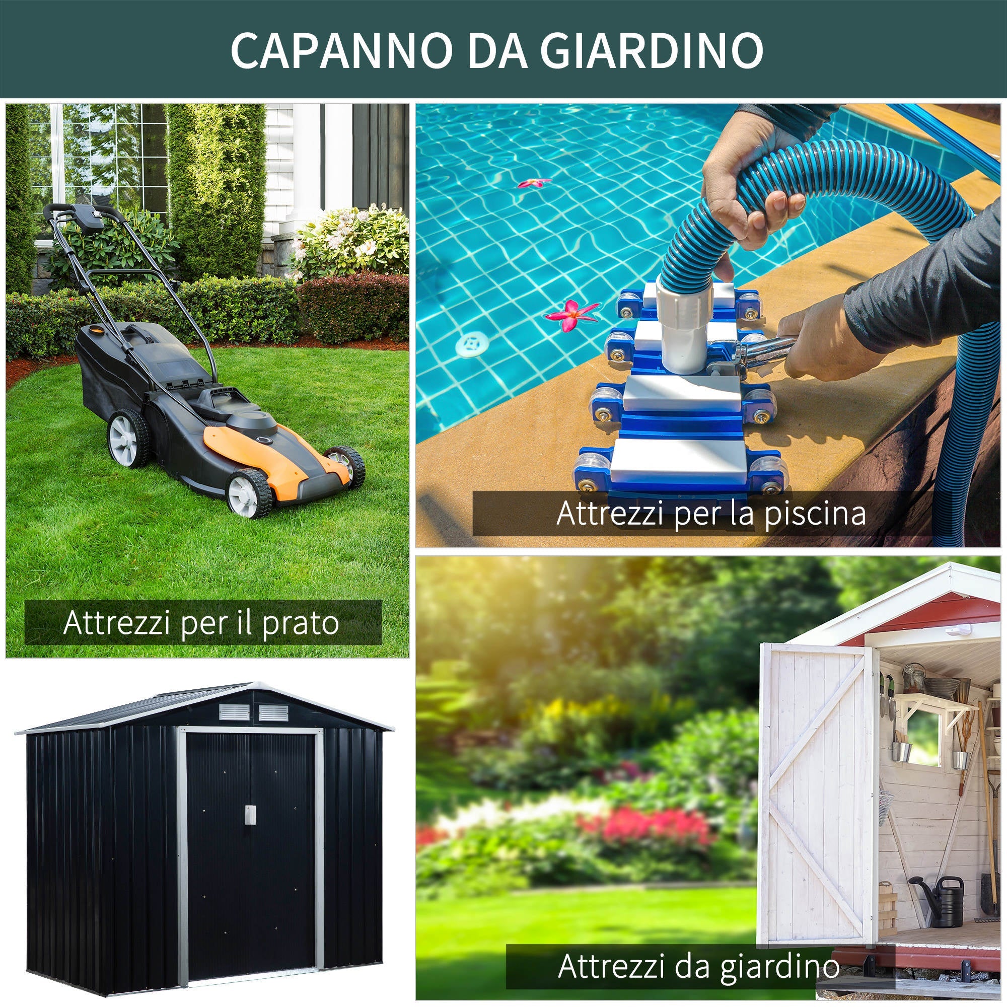 EASYCOMFORT Garden Shed Tool Holder in Sheet Metal with Sliding Doors, 213x130x185cm, Dark Gray