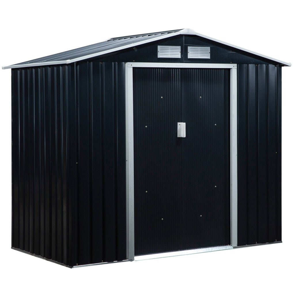 EASYCOMFORT Garden Shed Tool Holder in Sheet Metal with Sliding Doors, 213x130x185cm, Dark Gray