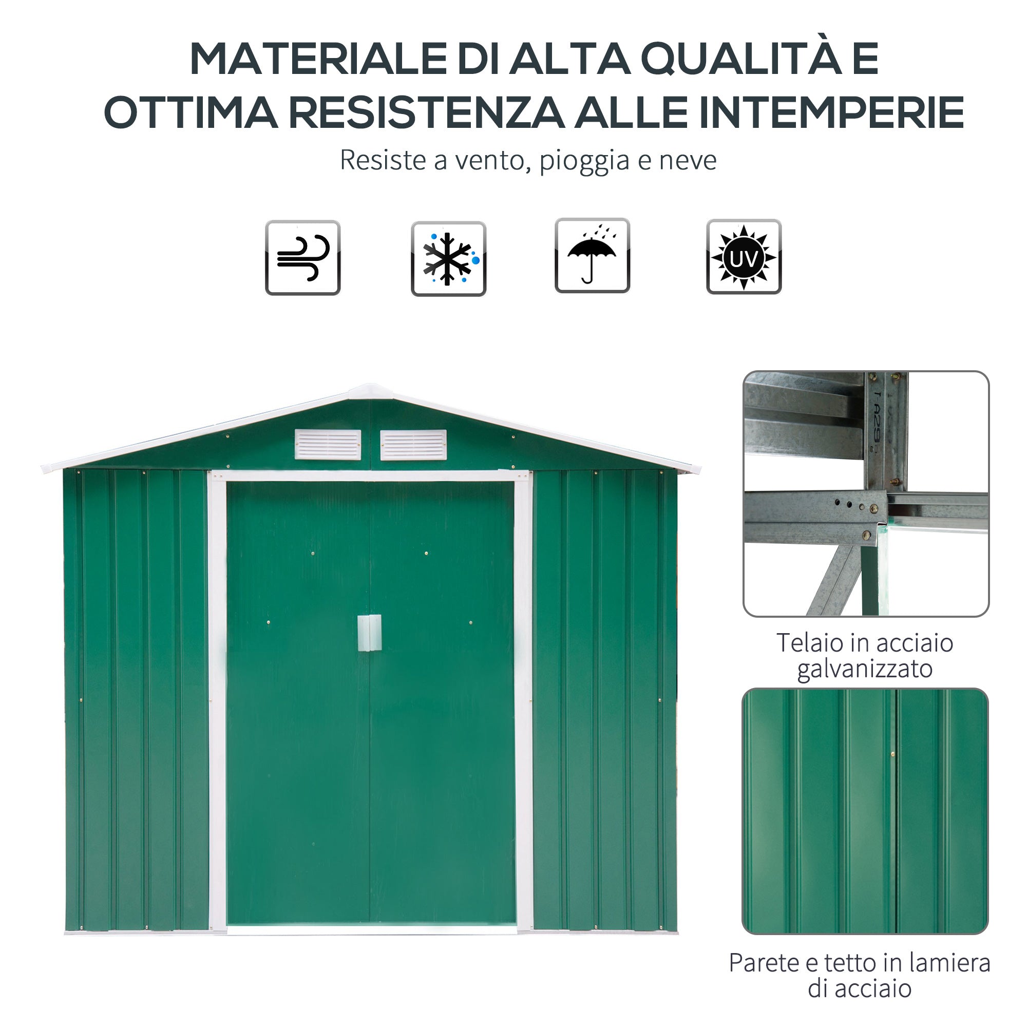 Easycomfort Casetta da Giardino Porta Utensili in Lamiera with Porte Scorrevoli, 213x130x185cm, Verde