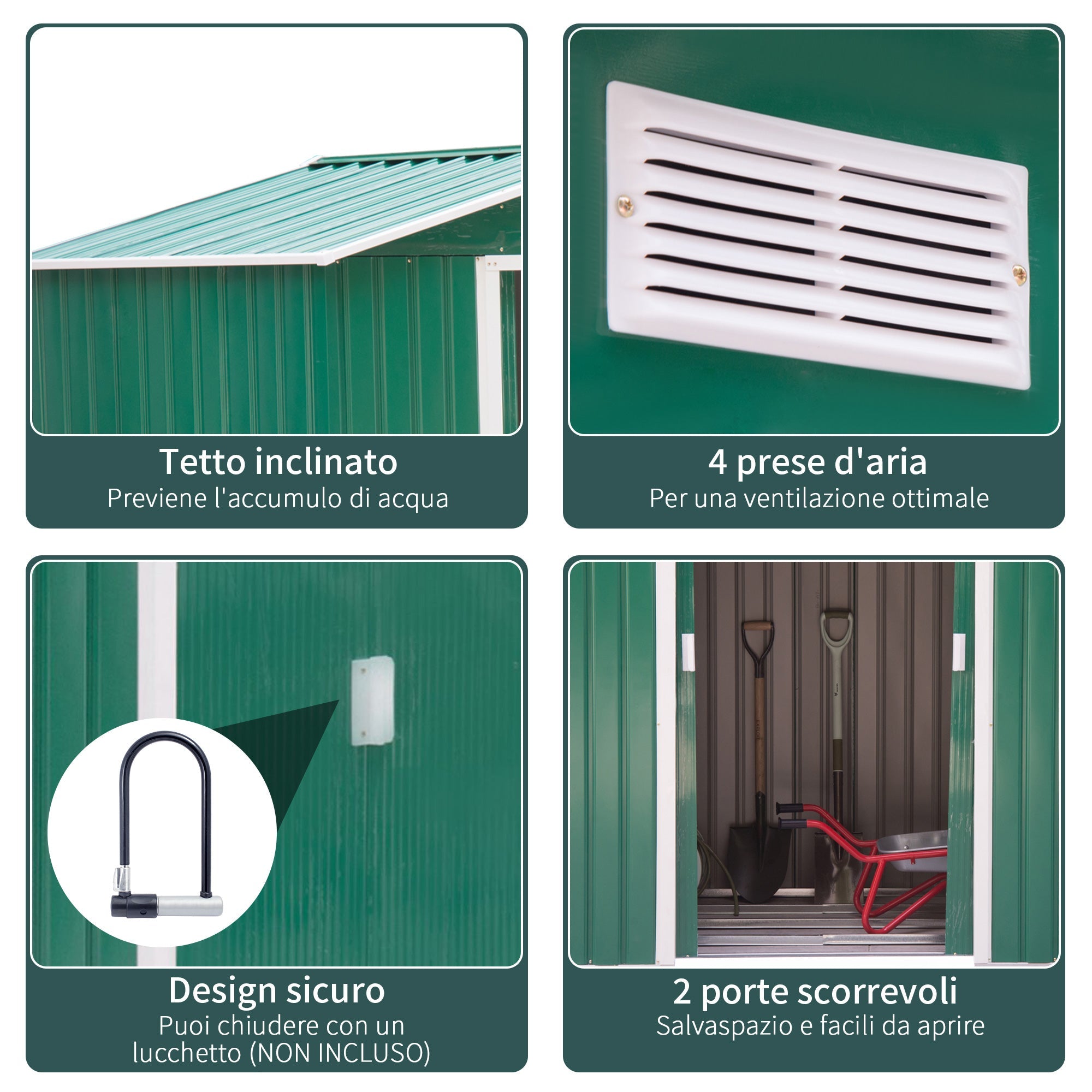 Easycomfort Casetta da Giardino Porta Utensili in Lamiera with Porte Scorrevoli, 213x130x185cm, Verde