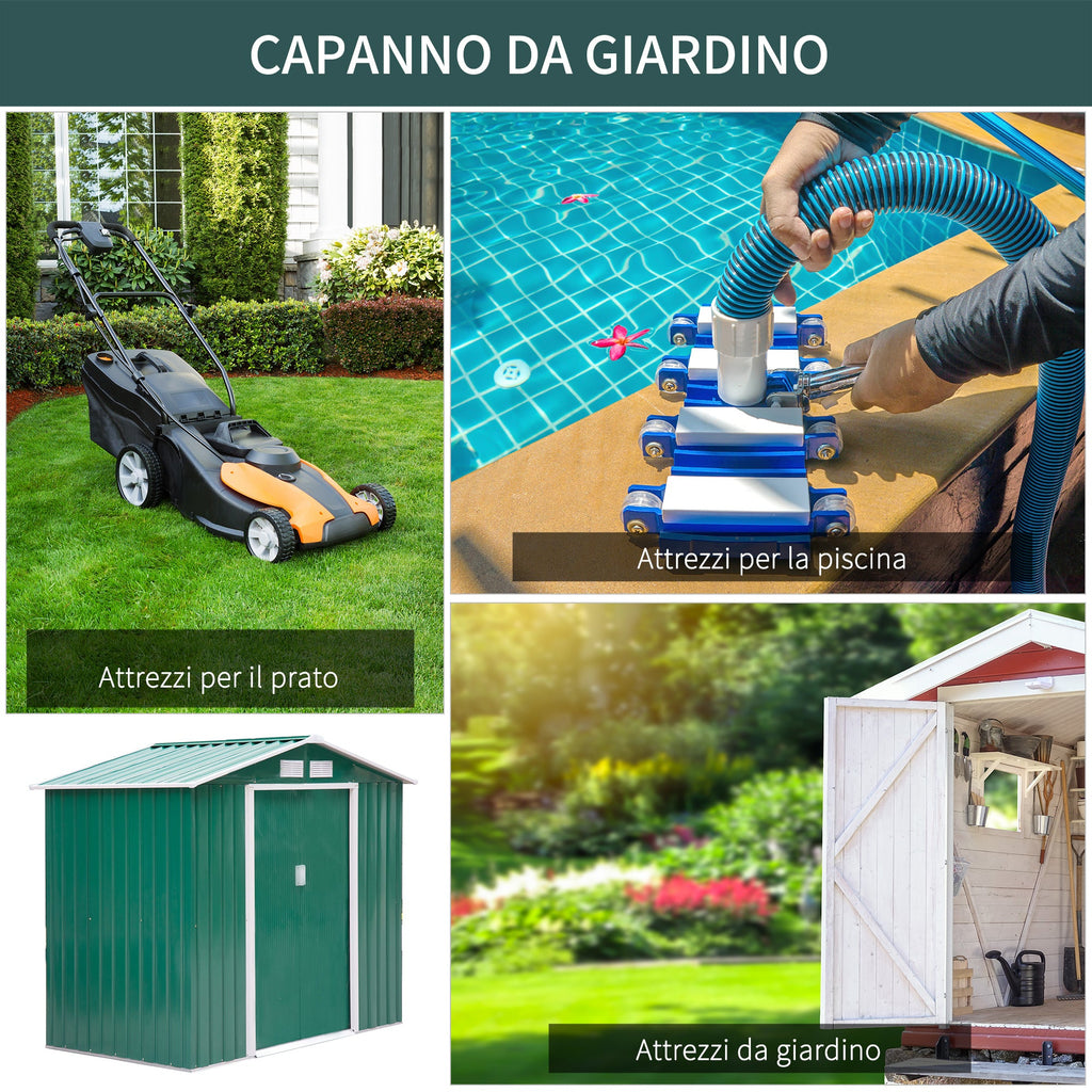 Easycomfort Casetta da Giardino Porta Utensili in Lamiera with Porte Scorrevoli, 213x130x185cm, Verde