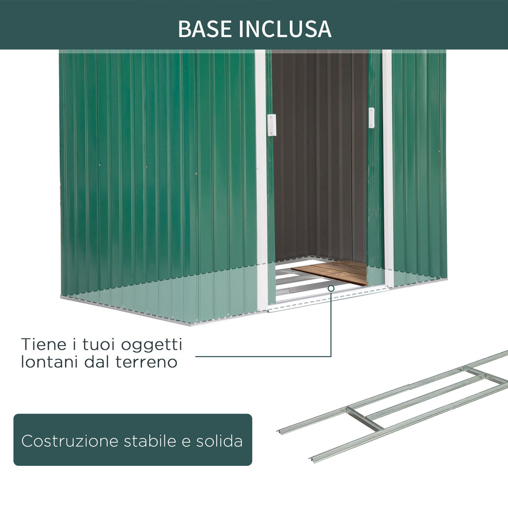 Easycomfort Casetta da Giardino Porta Utensili in Lamiera with Porte Scorrevoli, 213x130x185cm, Verde