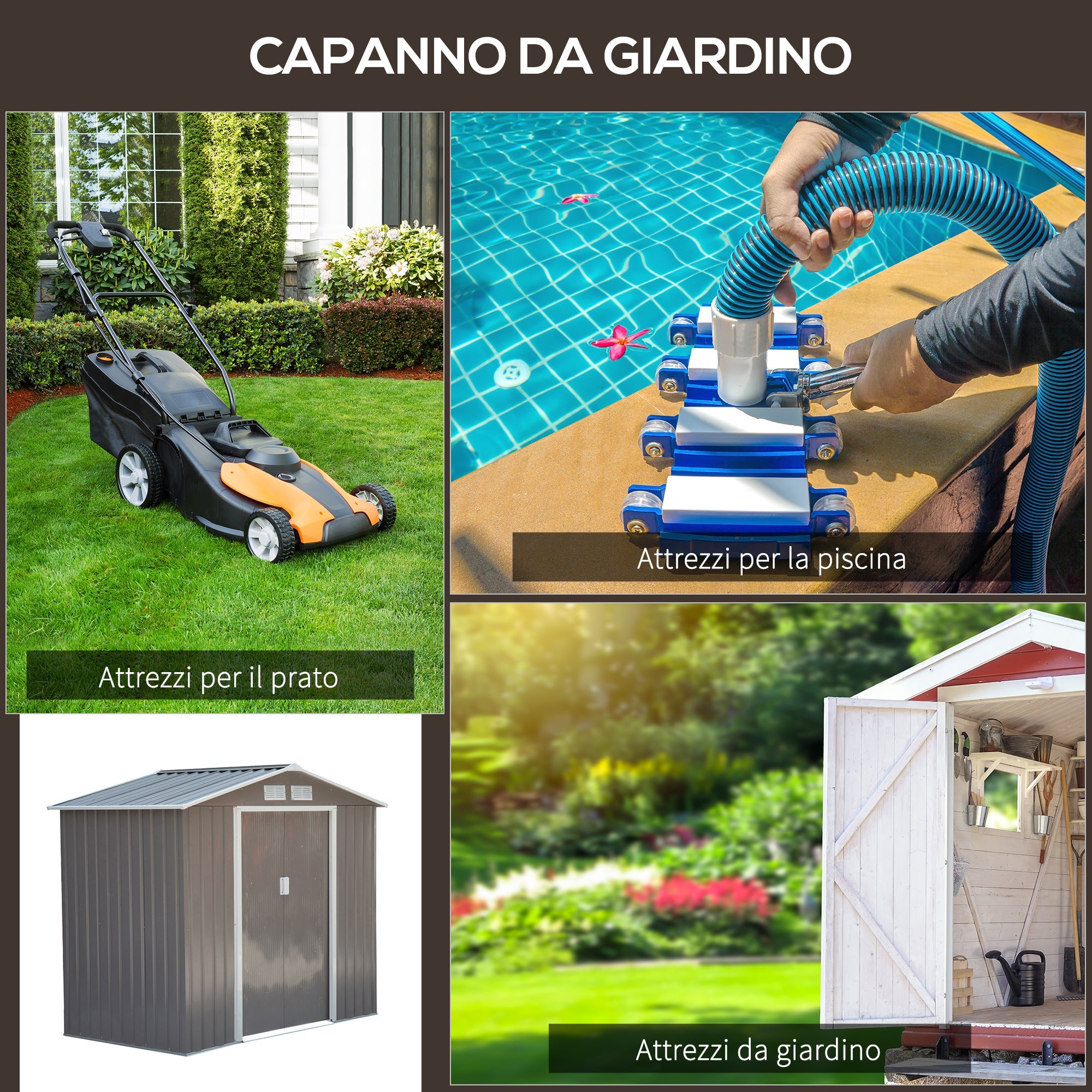 EASYCOMFORT Garden Shed Tool Holder in Sheet Metal with Sliding Doors, 213x130x185cm, Gray