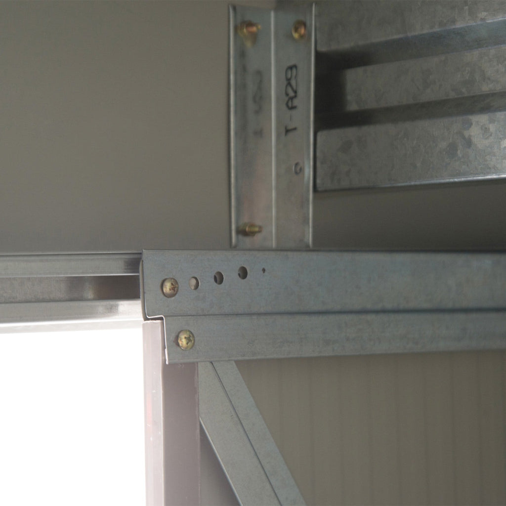 EASYCOMFORT Garden Shed Tool Holder in Sheet Metal with Sliding Doors, 213x130x185cm, Gray