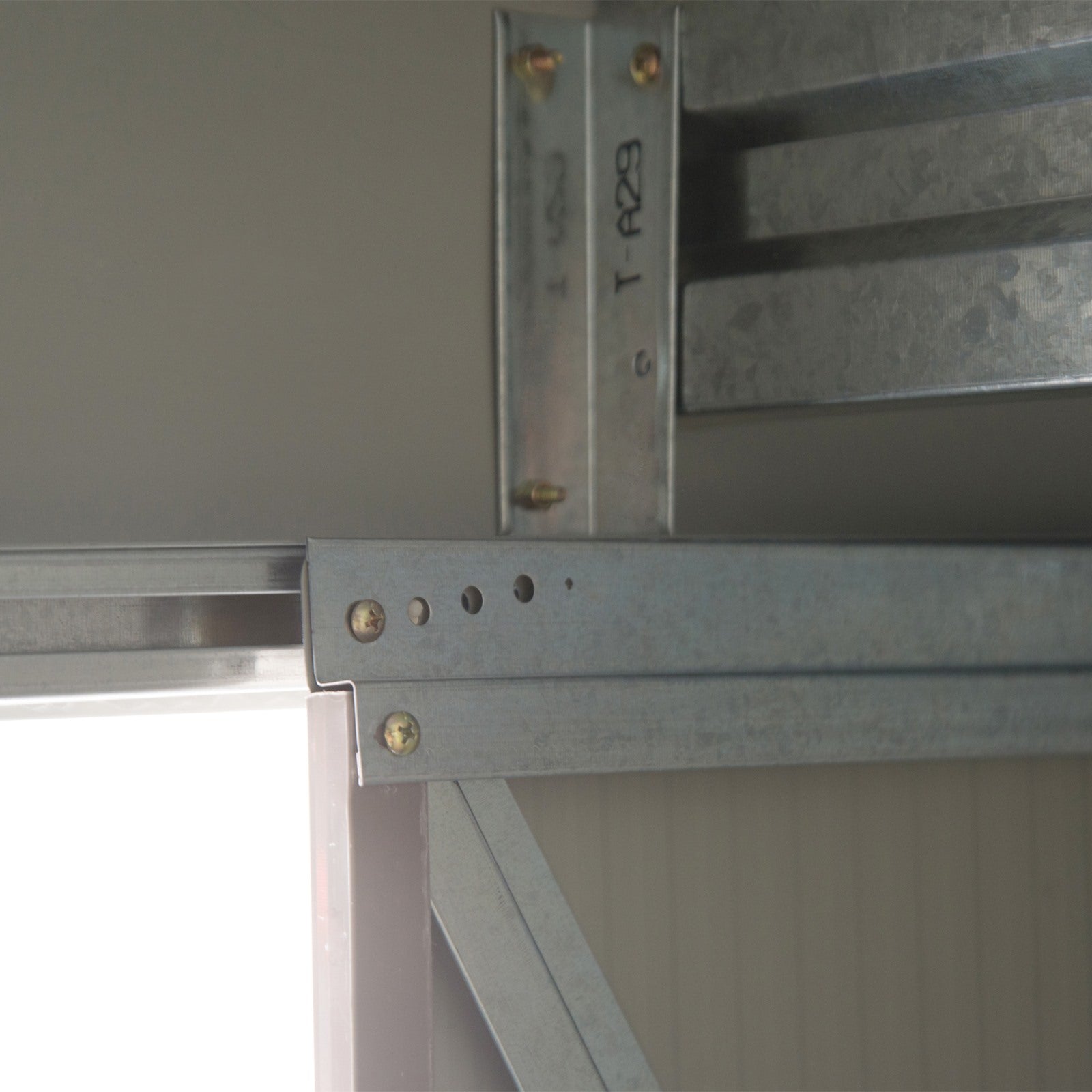 EASYCOMFORT Garden Shed Tool Holder in Sheet Metal with Sliding Doors, 213x130x185cm, Gray