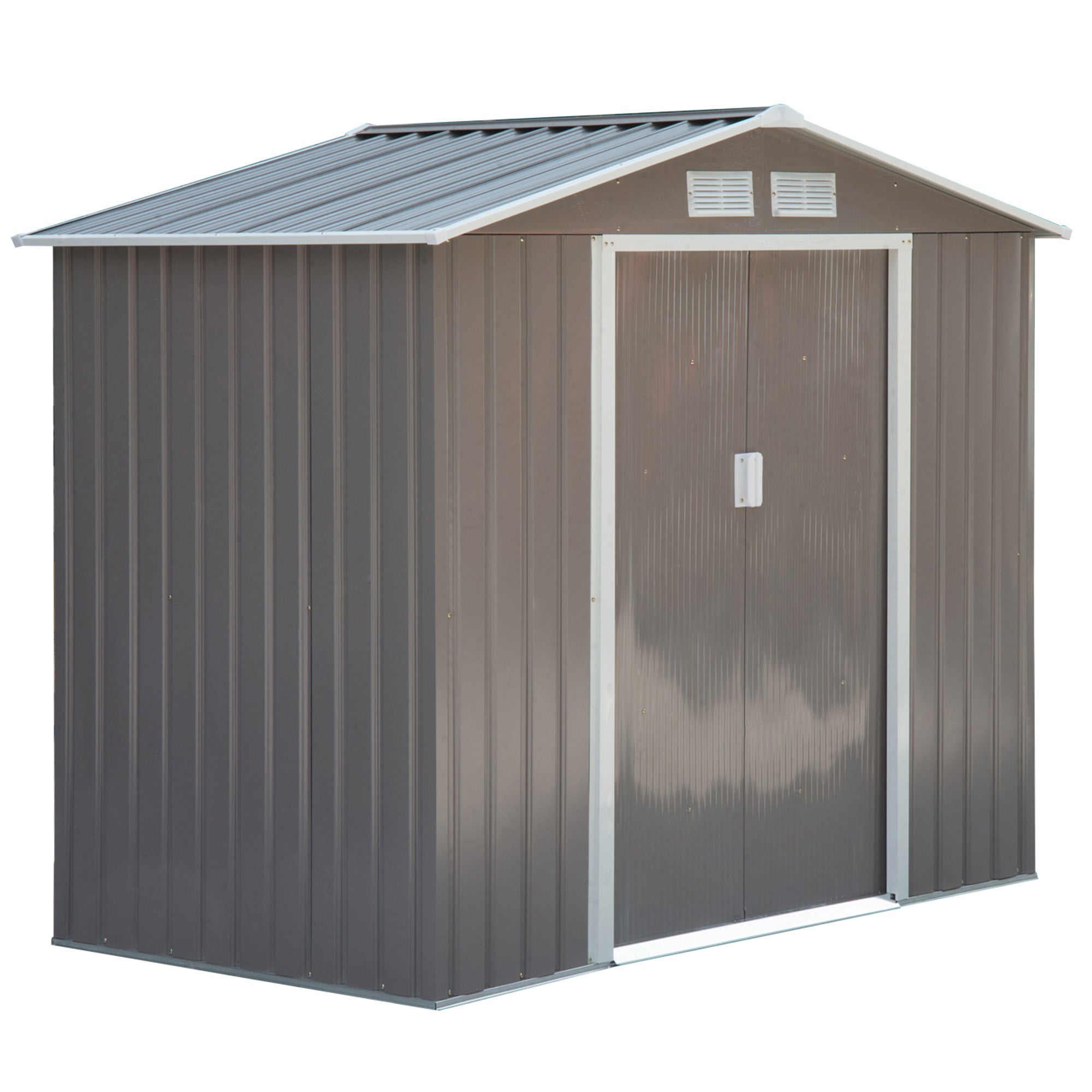 EASYCOMFORT Garden Shed Tool Holder in Sheet Metal with Sliding Doors, 213x130x185cm, Gray