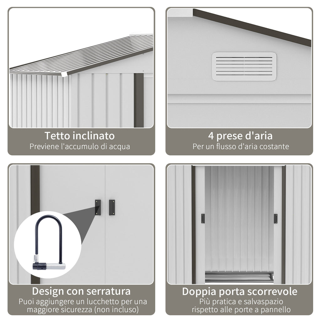 EASYCOMFORT Steel Tool Shed, Garden Shed with Sliding Doors, 213x130x185 cm, White