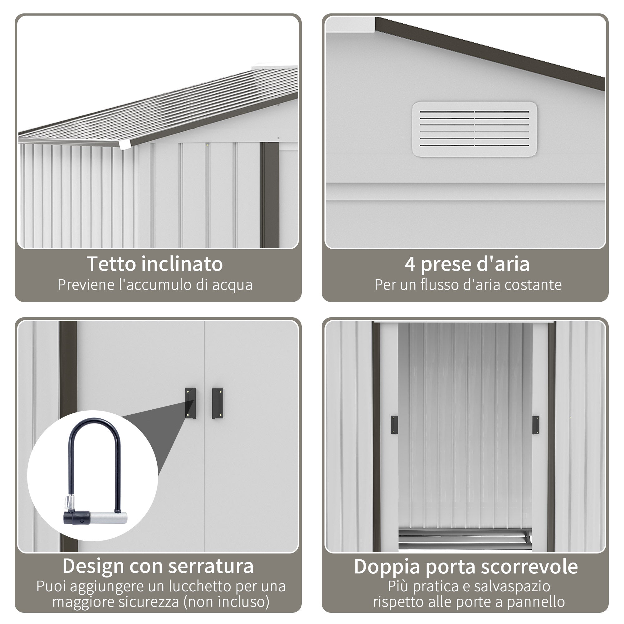 EASYCOMFORT Steel Tool Shed, Garden Shed with Sliding Doors, 213x130x185 cm, White