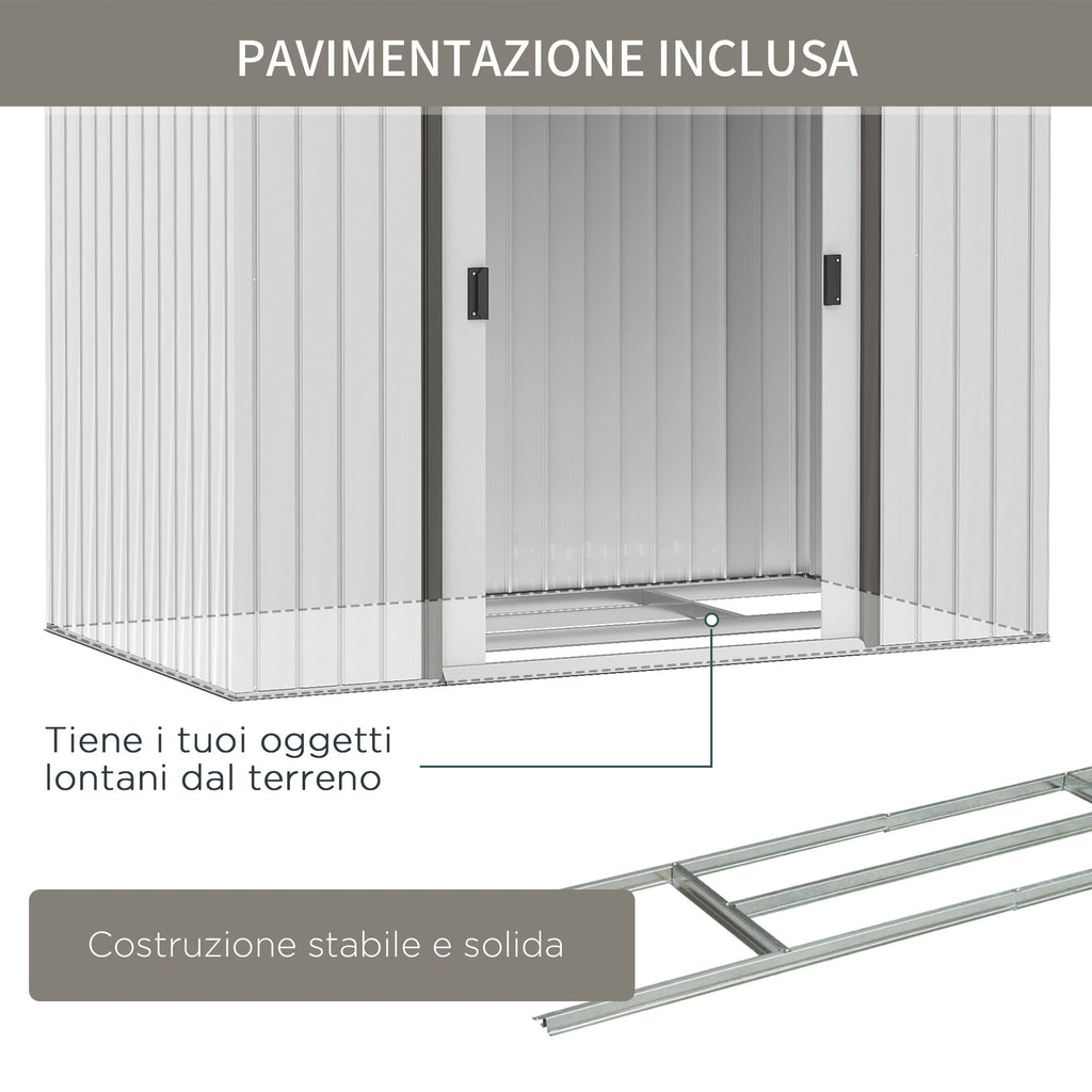 EASYCOMFORT Steel Tool Shed, Garden Shed with Sliding Doors, 213x130x185 cm, White