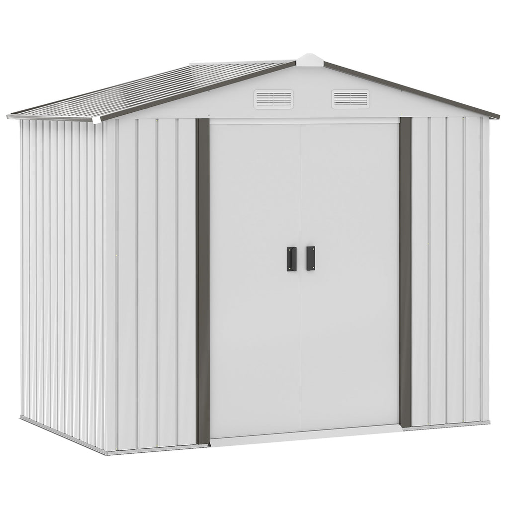 EASYCOMFORT Steel Tool Shed, Garden Shed with Sliding Doors, 213x130x185 cm, White