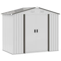 EASYCOMFORT Steel Tool Shed, Garden Shed with Sliding Doors, 213x130x185 cm, White