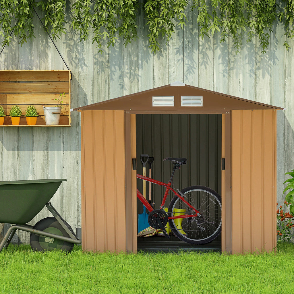 EASYCOMFORT Garden Shed Tool Holder in Sheet Metal with Sliding Doors, 213x130x185cm, Yellow
