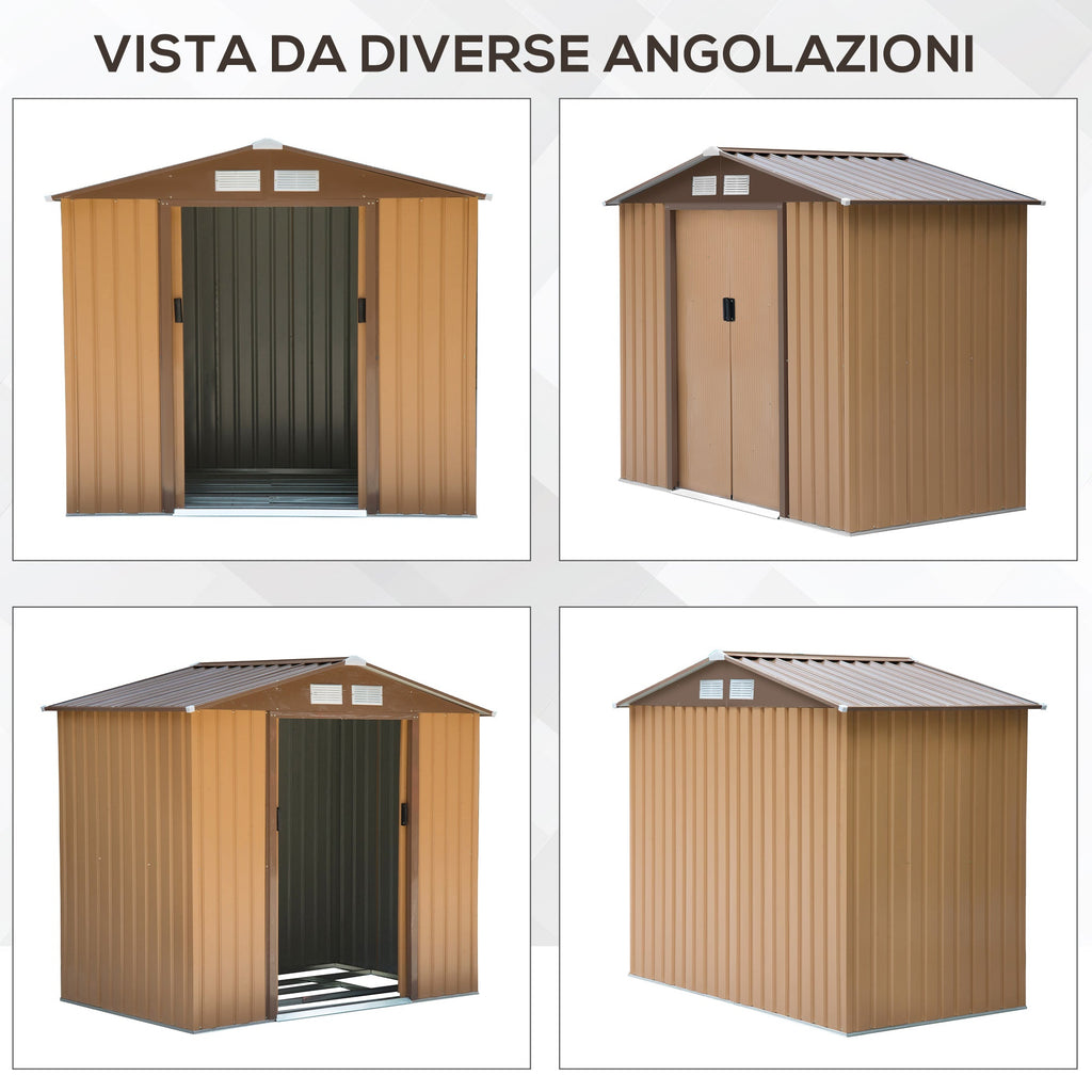 EASYCOMFORT Garden Shed Tool Holder in Sheet Metal with Sliding Doors, 213x130x185cm, Yellow