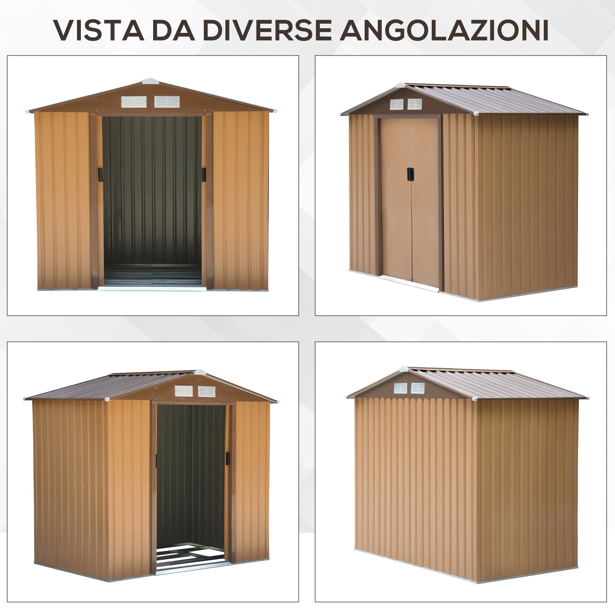 EASYCOMFORT Garden Shed Tool Holder in Sheet Metal with Sliding Doors, 213x130x185cm, Yellow