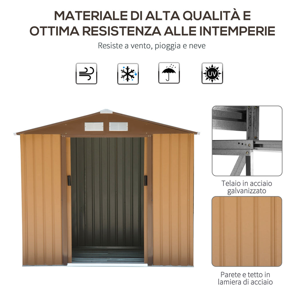 EASYCOMFORT Garden Shed Tool Holder in Sheet Metal with Sliding Doors, 213x130x185cm, Yellow