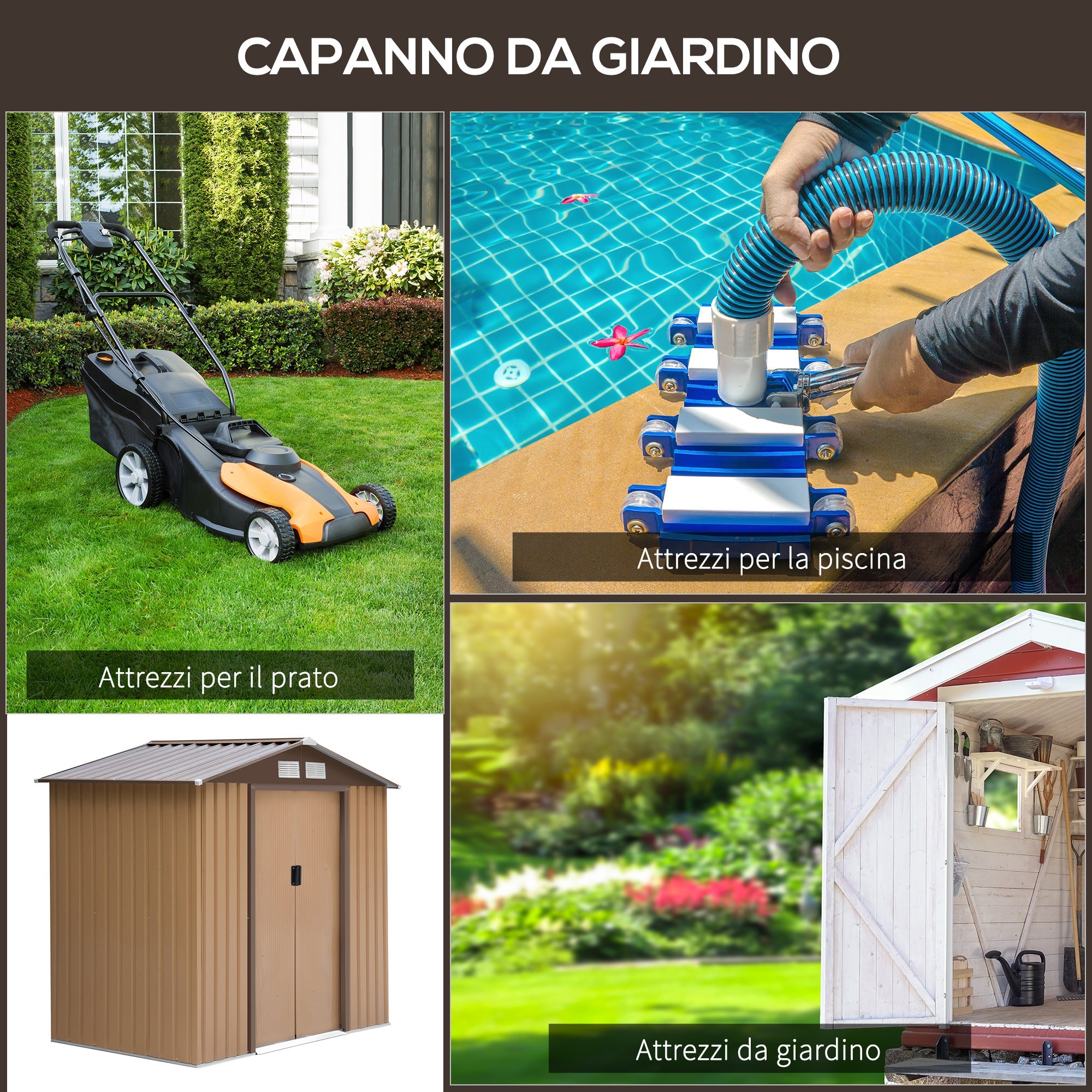 EASYCOMFORT Garden Shed Tool Holder in Sheet Metal with Sliding Doors, 213x130x185cm, Yellow
