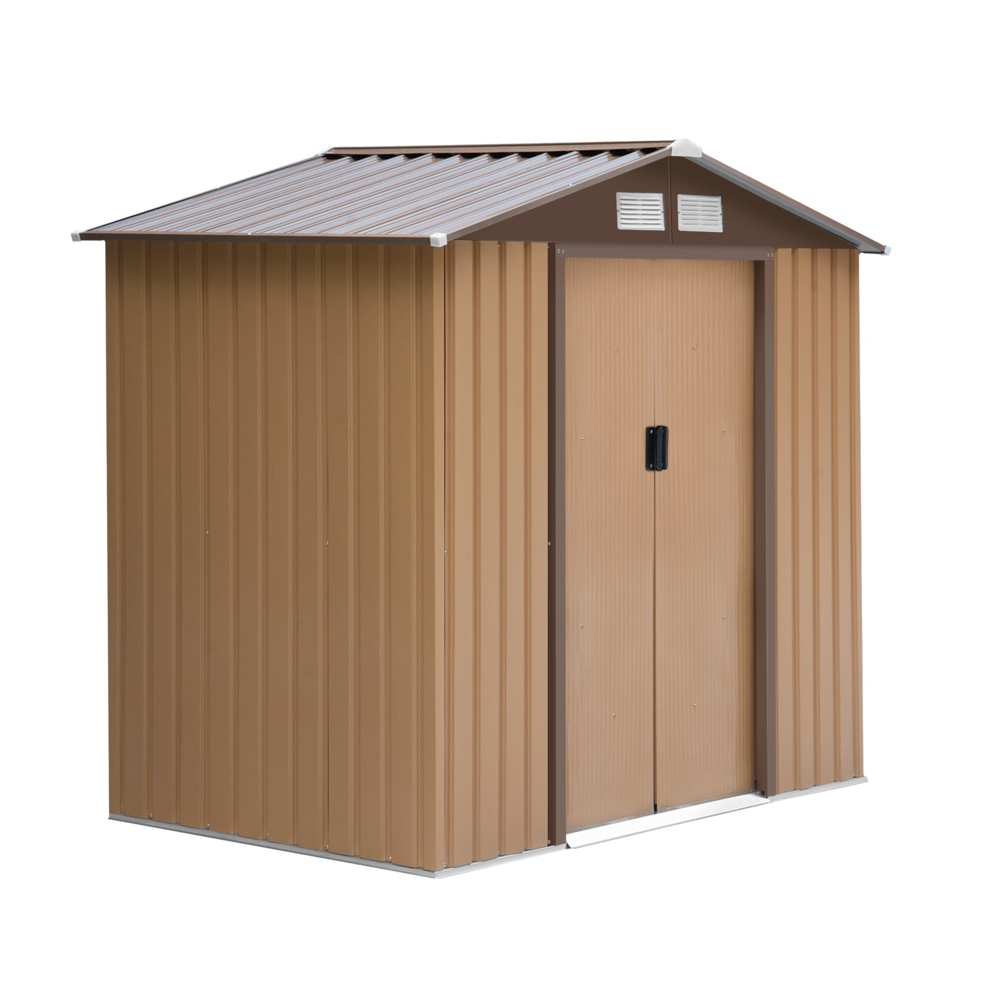 EASYCOMFORT Garden Shed Tool Holder in Sheet Metal with Sliding Doors, 213x130x185cm, Yellow