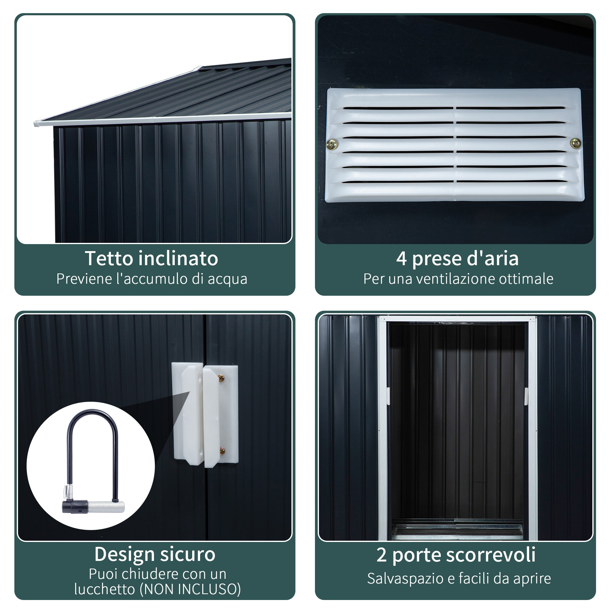 EASYCOMFORT Garden Shed with 2 Sliding Doors and 4 Air Intakes in Steel and PP, 277x195x192cm, Gray
