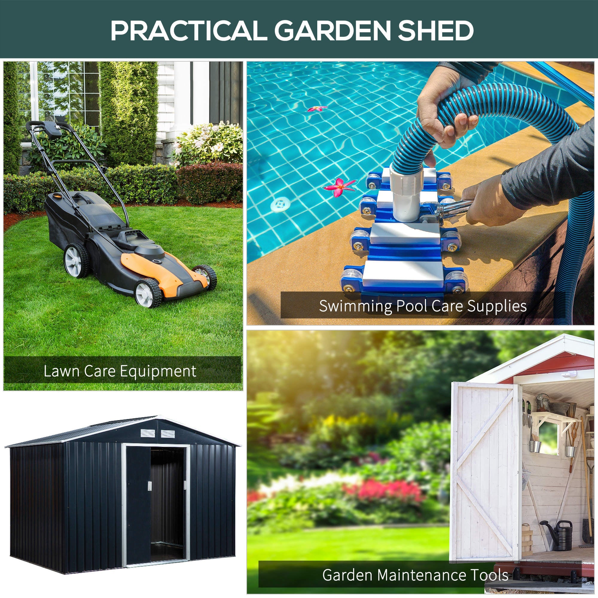 EASYCOMFORT Garden Shed with 2 Sliding Doors and 4 Air Intakes in Steel and PP, 277x195x192cm, Gray