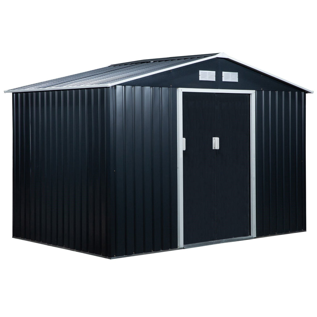EASYCOMFORT Garden Shed with 2 Sliding Doors and 4 Air Intakes in Steel and PP, 277x195x192cm, Gray