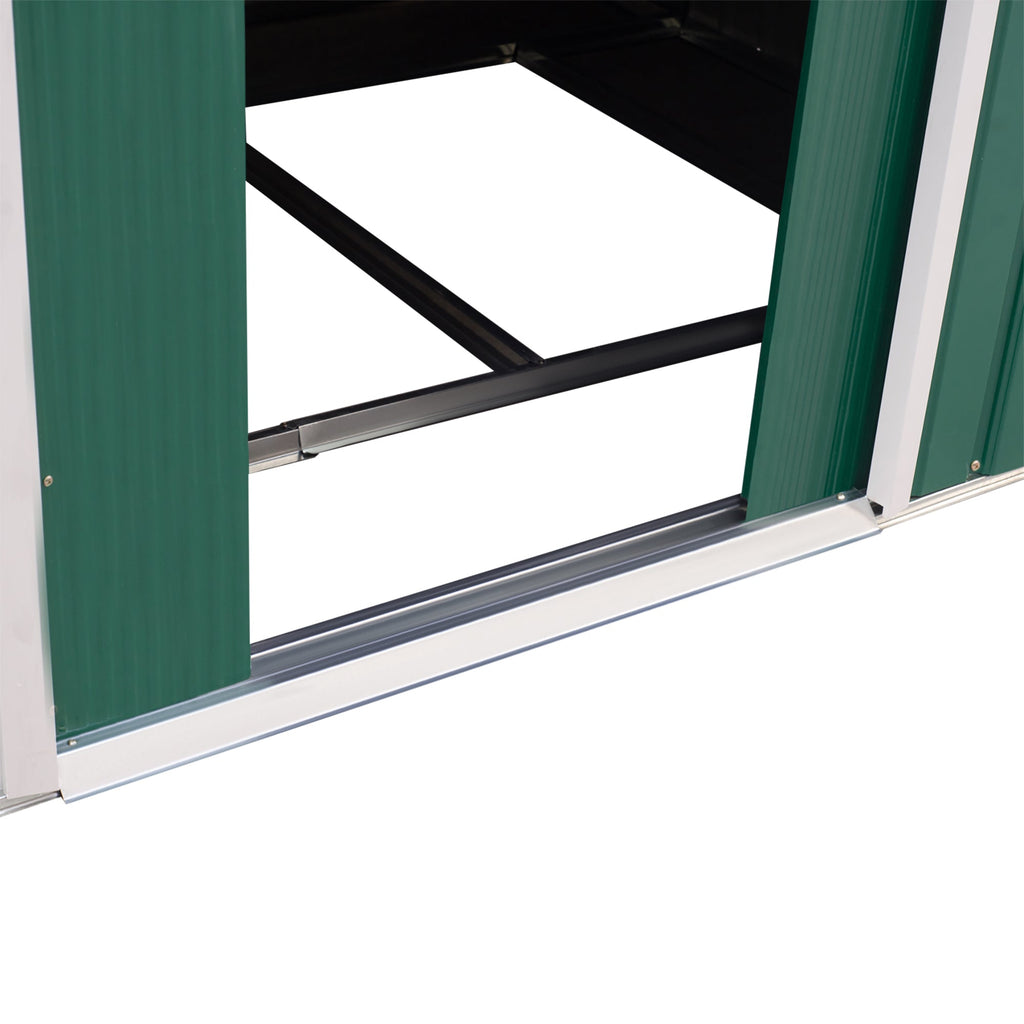 EASYCOMFORT Garden Shed with Base and Double Sliding Doors in Sheet Steel, Steel Garden Shed, 277x195x192cm, Green