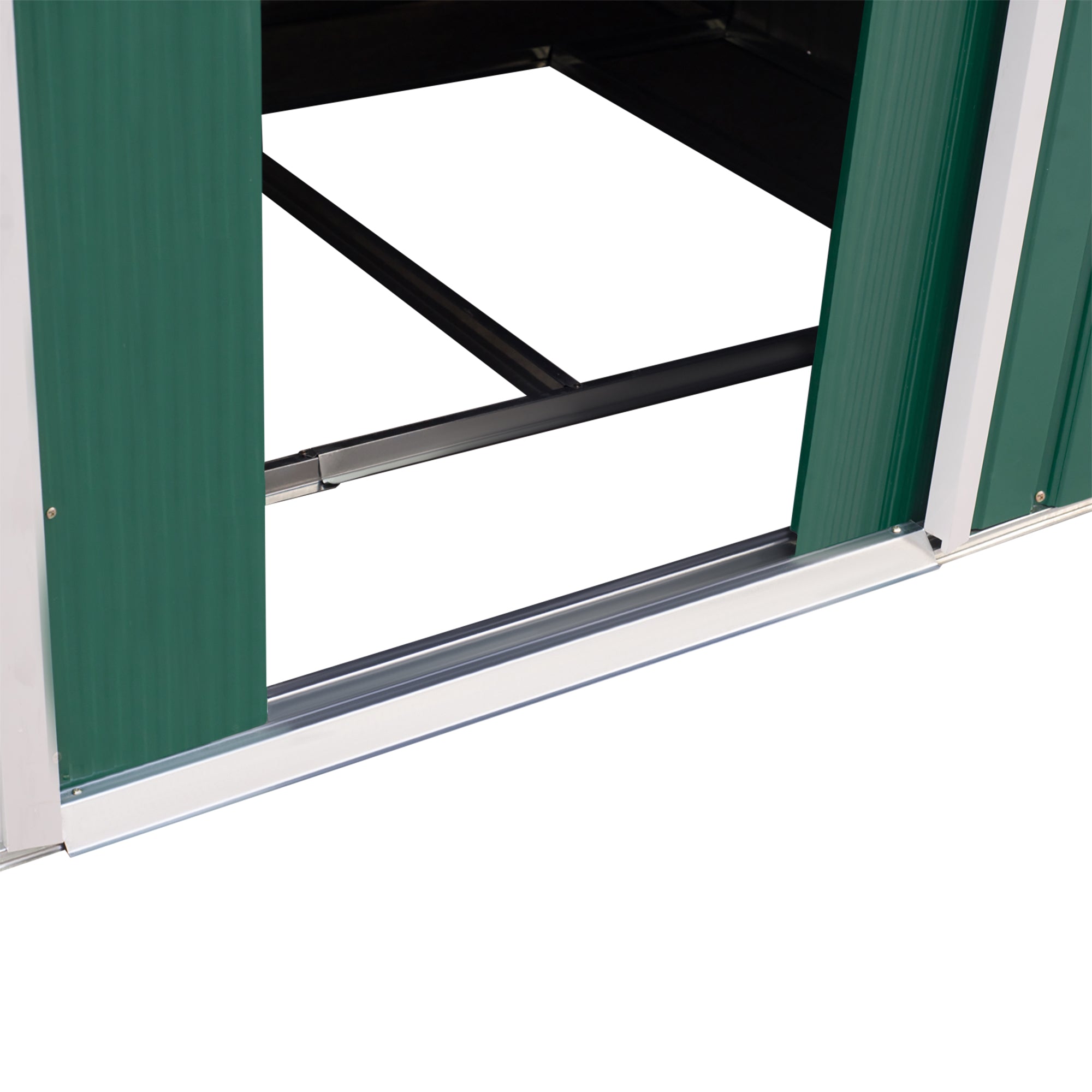 EASYCOMFORT Garden Shed with Base and Double Sliding Doors in Sheet Steel, Steel Garden Shed, 277x195x192cm, Green