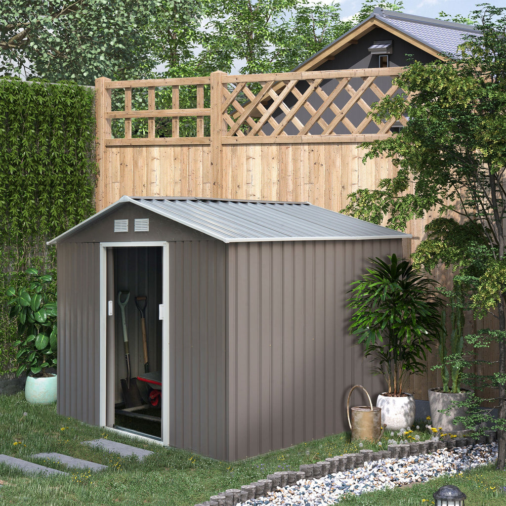 EASYCOMFORT Garden Shed with Double Sliding Doors in Sheet Steel, Steel Garden Shed, 277x195x192cm, Gray