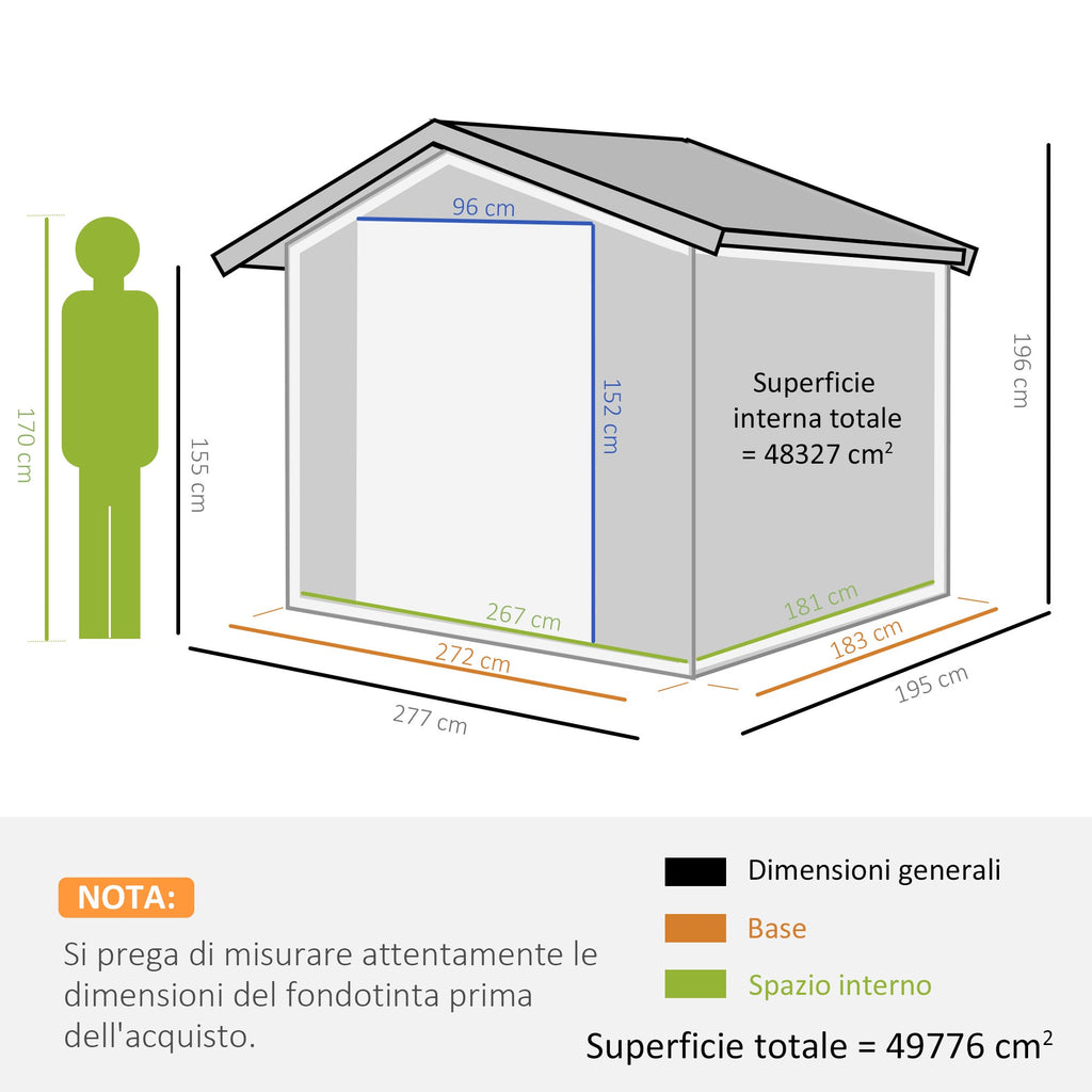 EASYCOMFORT Garden Shed with Double Sliding Doors in Sheet Steel, Steel Garden Shed, 277x195x192cm, Gray